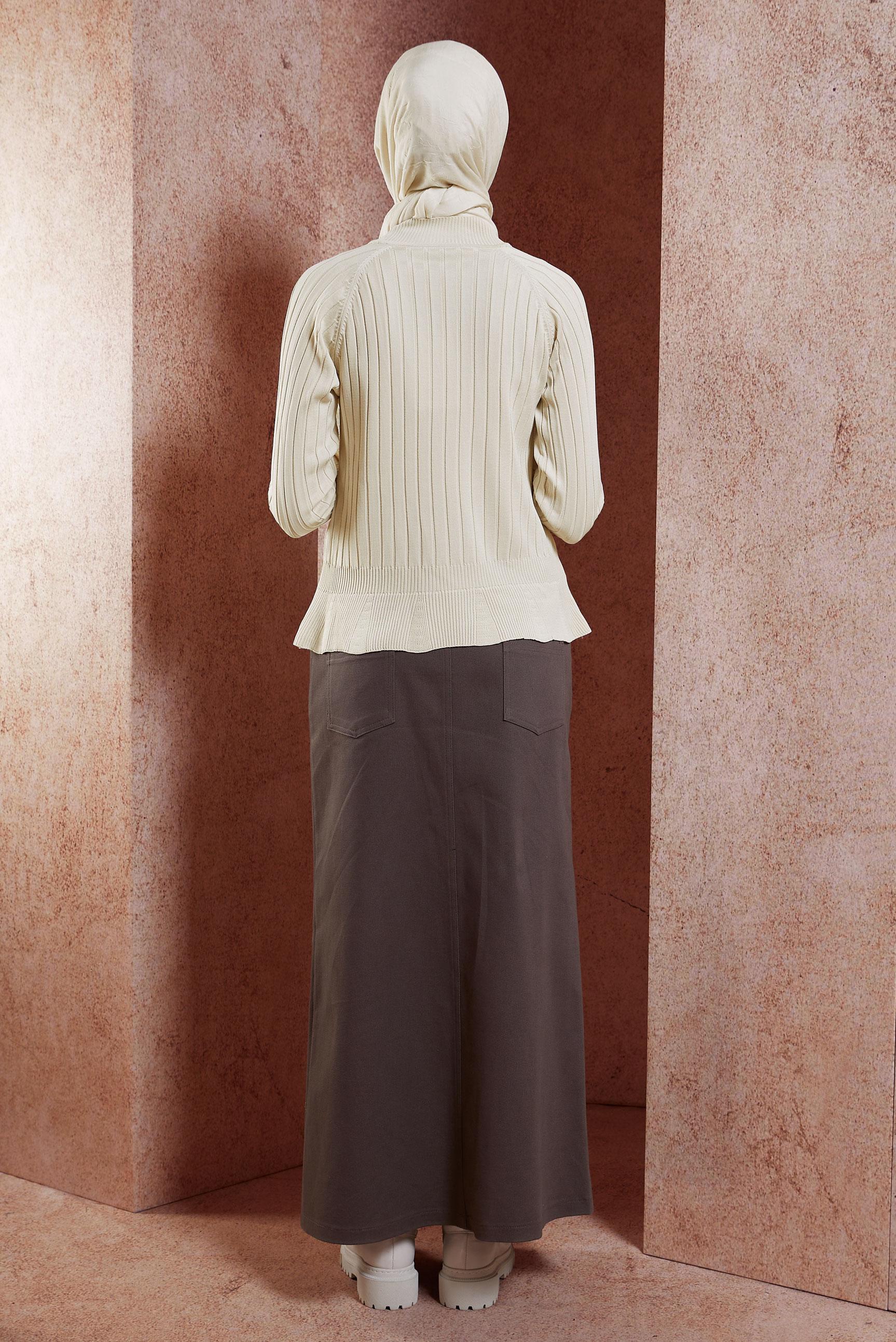 Tesettür giyim BEJ DÜZ TRİKO KAZAK 45009