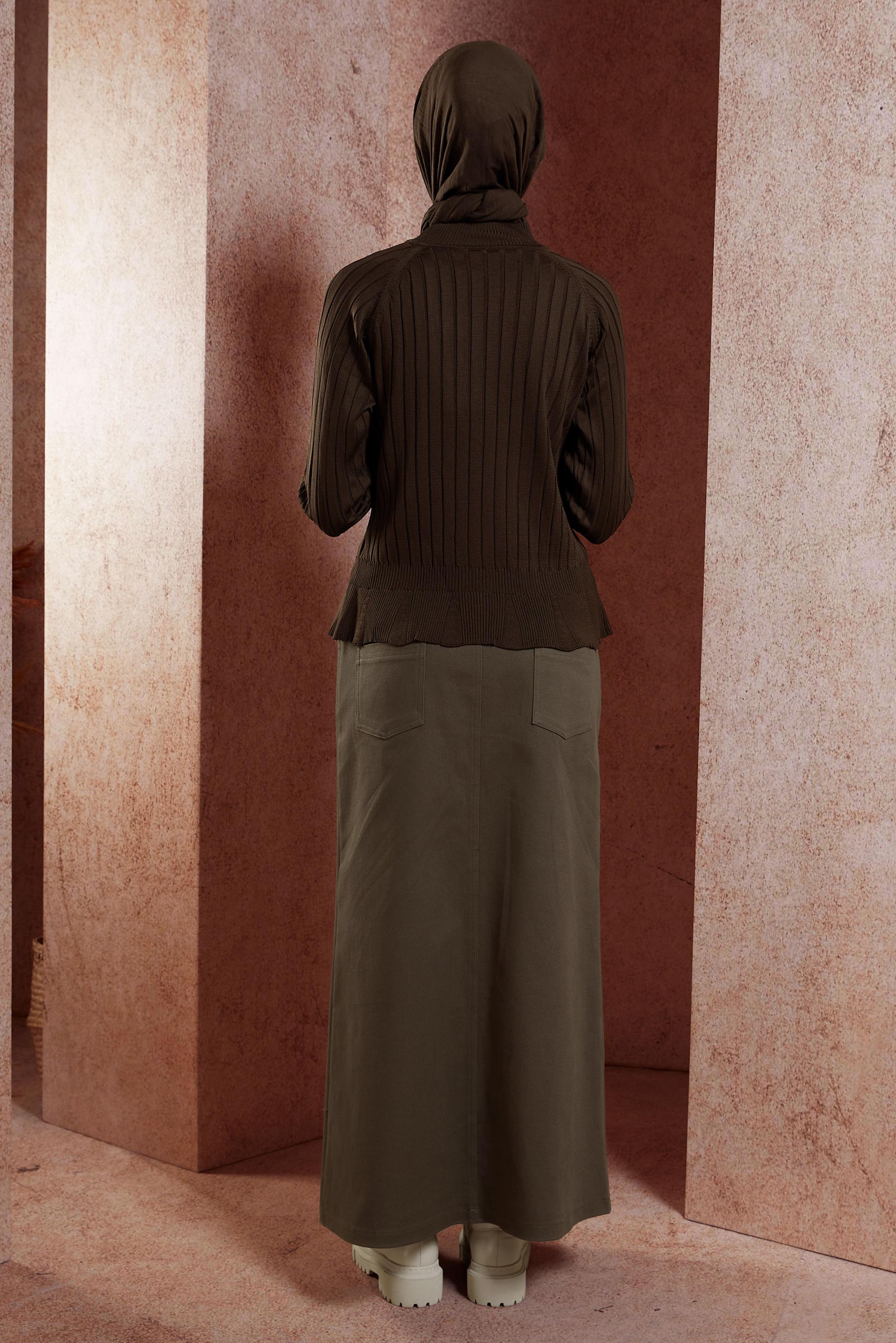 Tesettür giyim KAHVE DÜZ TRİKO KAZAK 45009