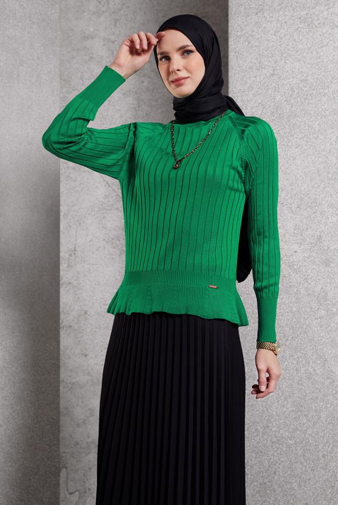 Vêtements hijab VERT PULL EN MAILLE DROIT 45009 - ALVİNA
