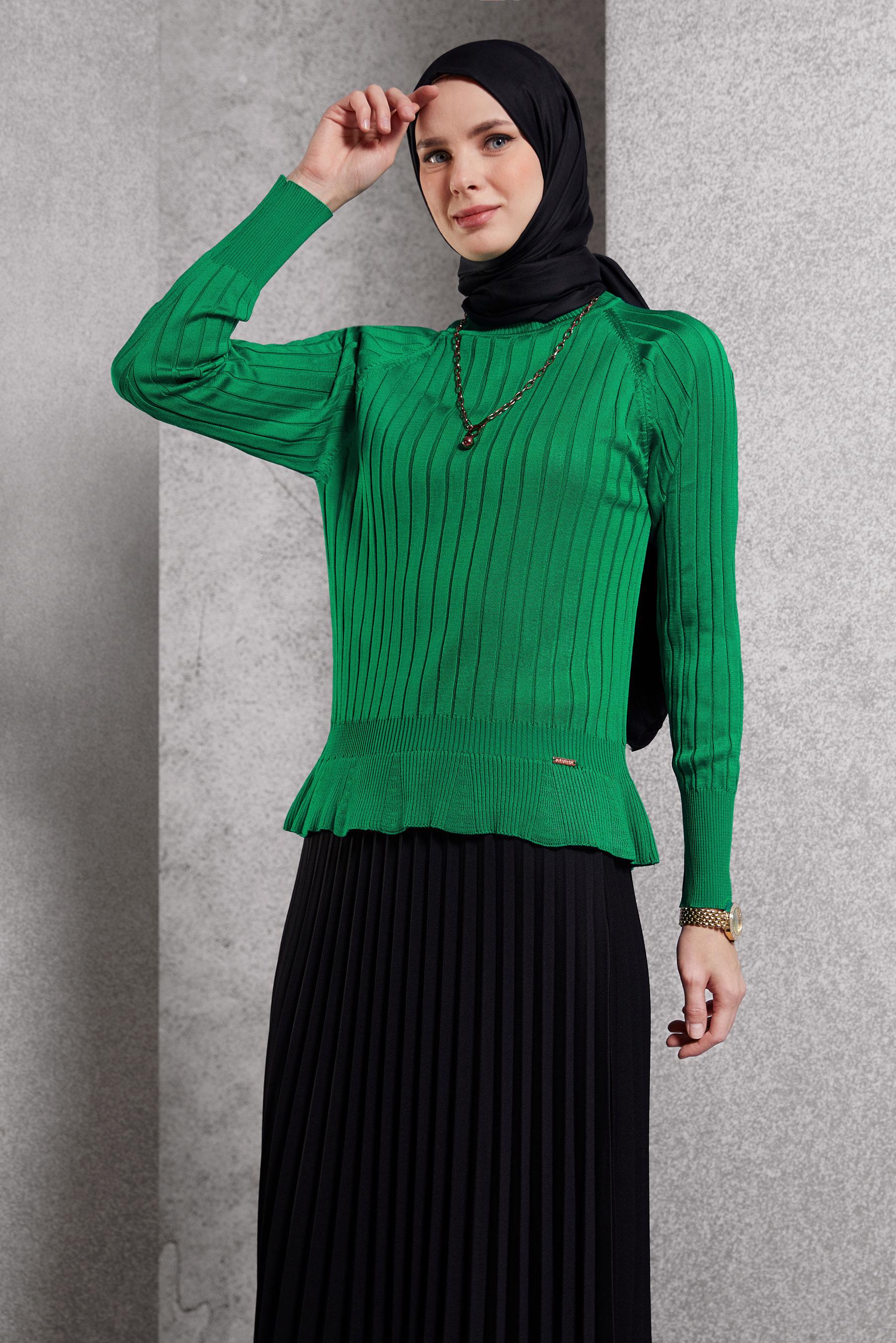 Vêtements hijab VERT PULL EN MAILLE DROIT 45009