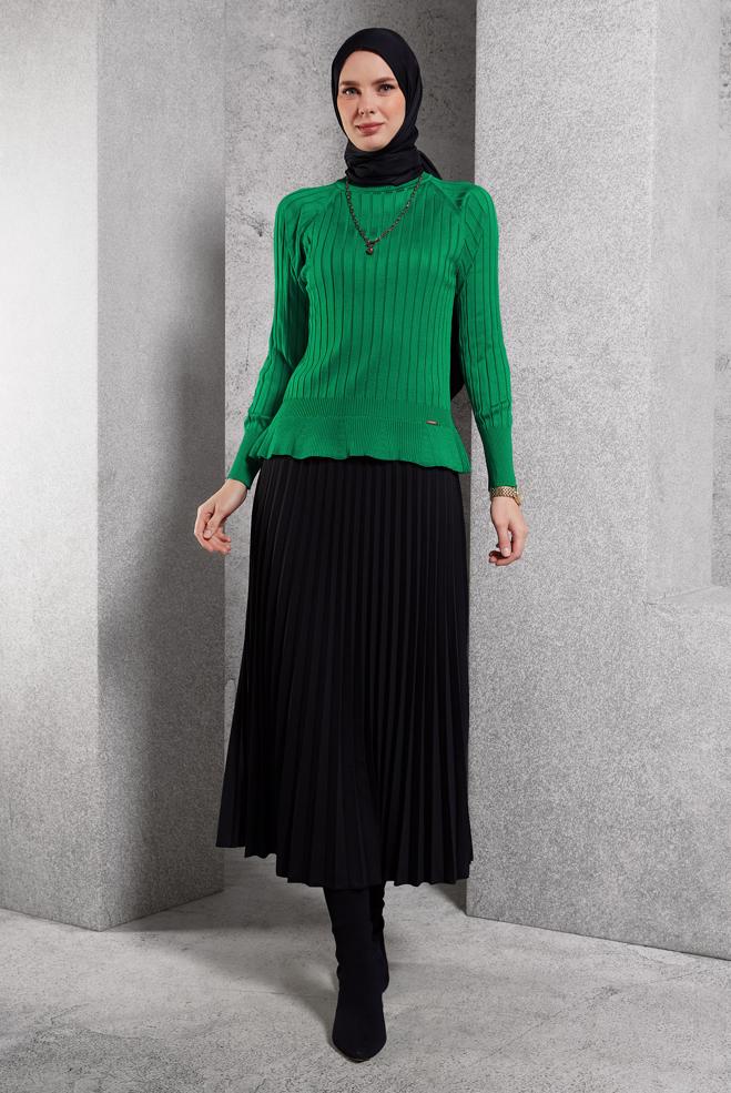 Vêtements hijab VERT PULL EN MAILLE DROIT 45009 - ALVİNA