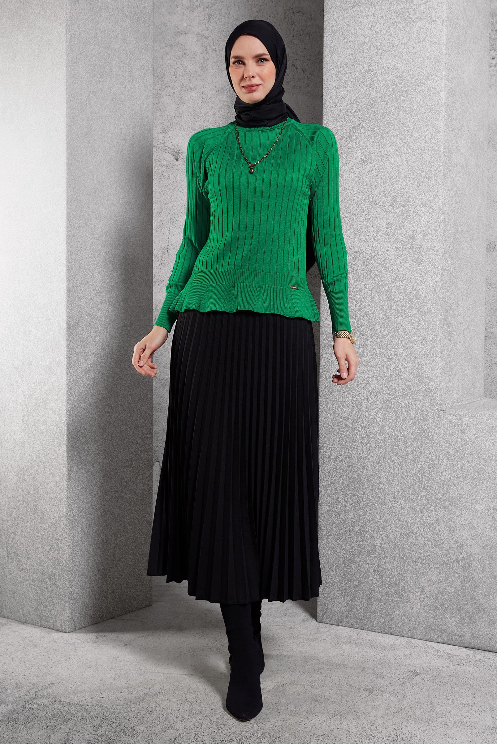 Vêtements hijab VERT PULL EN MAILLE DROIT 45009