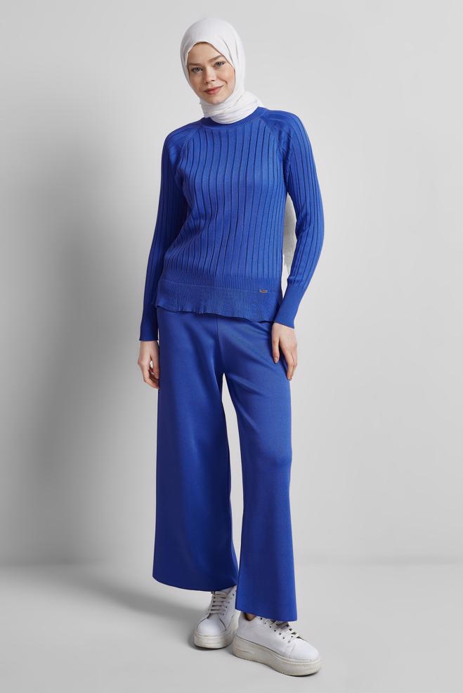 Vêtements hijab BLEU MARINE PULL EN MAILLE DROIT 45009 - ALVİNA