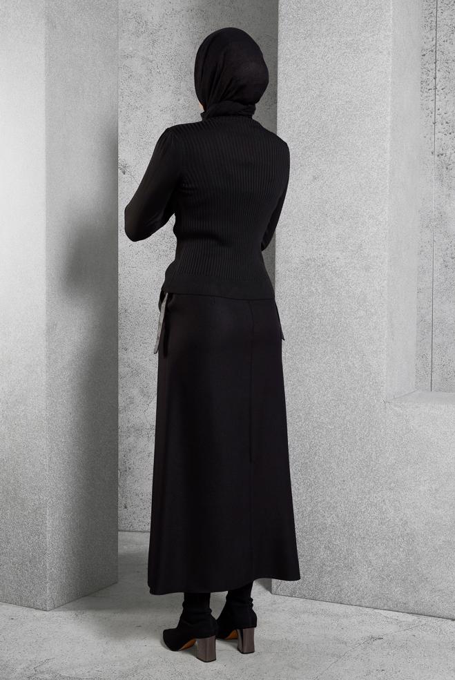 Tesettür giyim SİYAH FİTİLLİ TRİKO KAZAK 45010 - ALVİNA