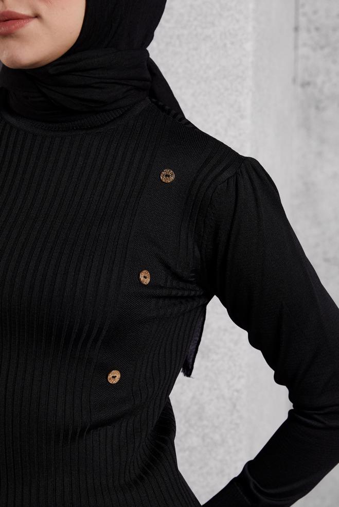 Tesettür giyim SİYAH FİTİLLİ TRİKO KAZAK 45010 - ALVİNA