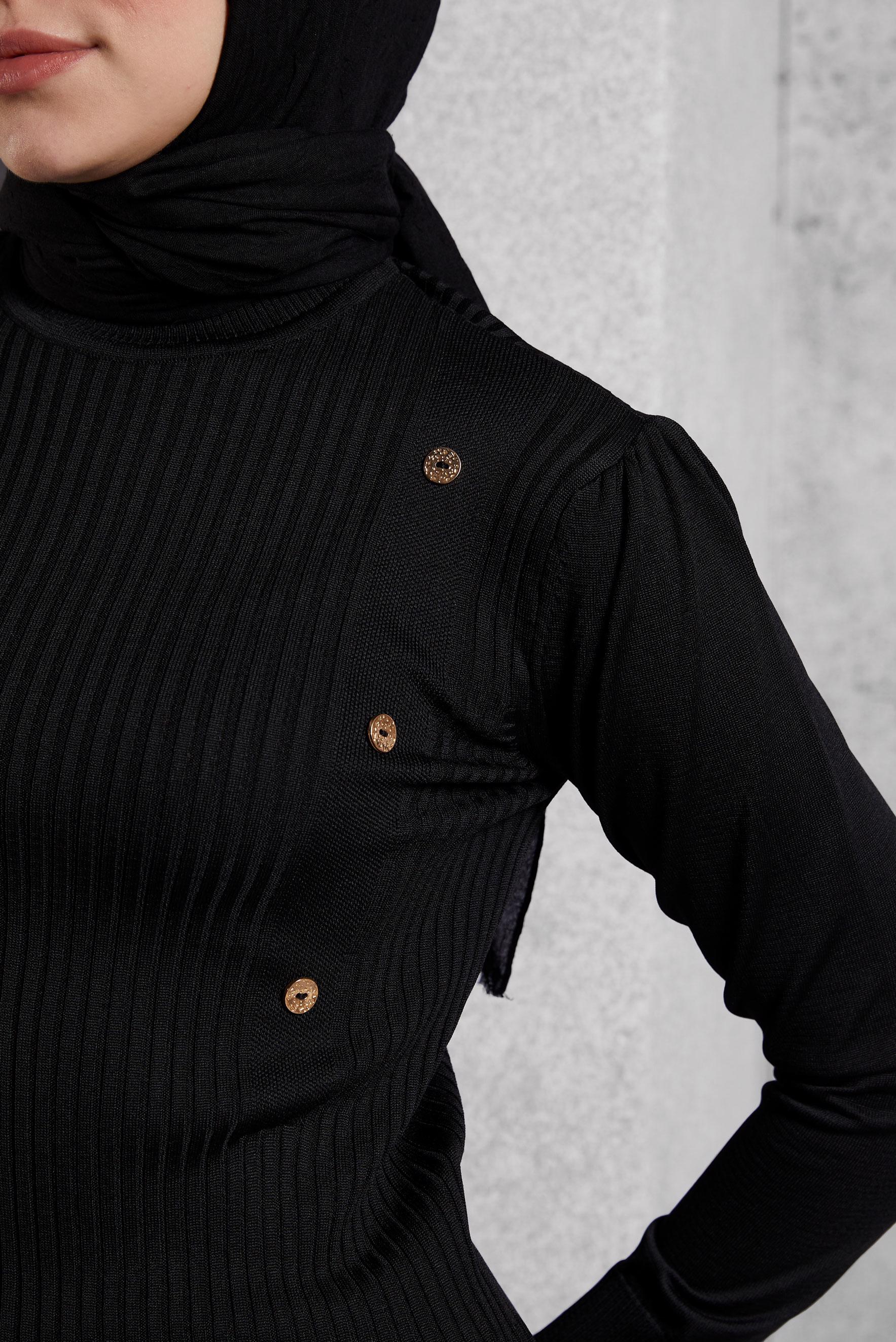 Tesettür giyim SİYAH FİTİLLİ TRİKO KAZAK 45010