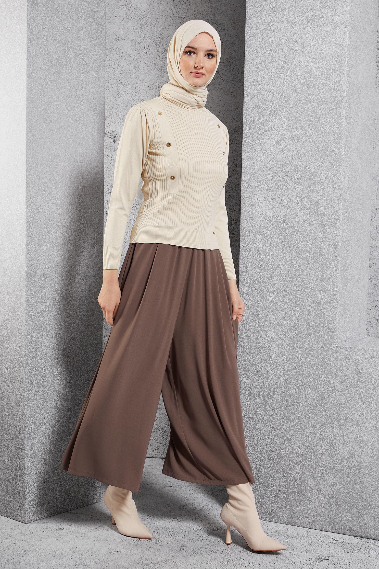 Tesettür giyim BEJ FİTİLLİ TRİKO KAZAK 45010