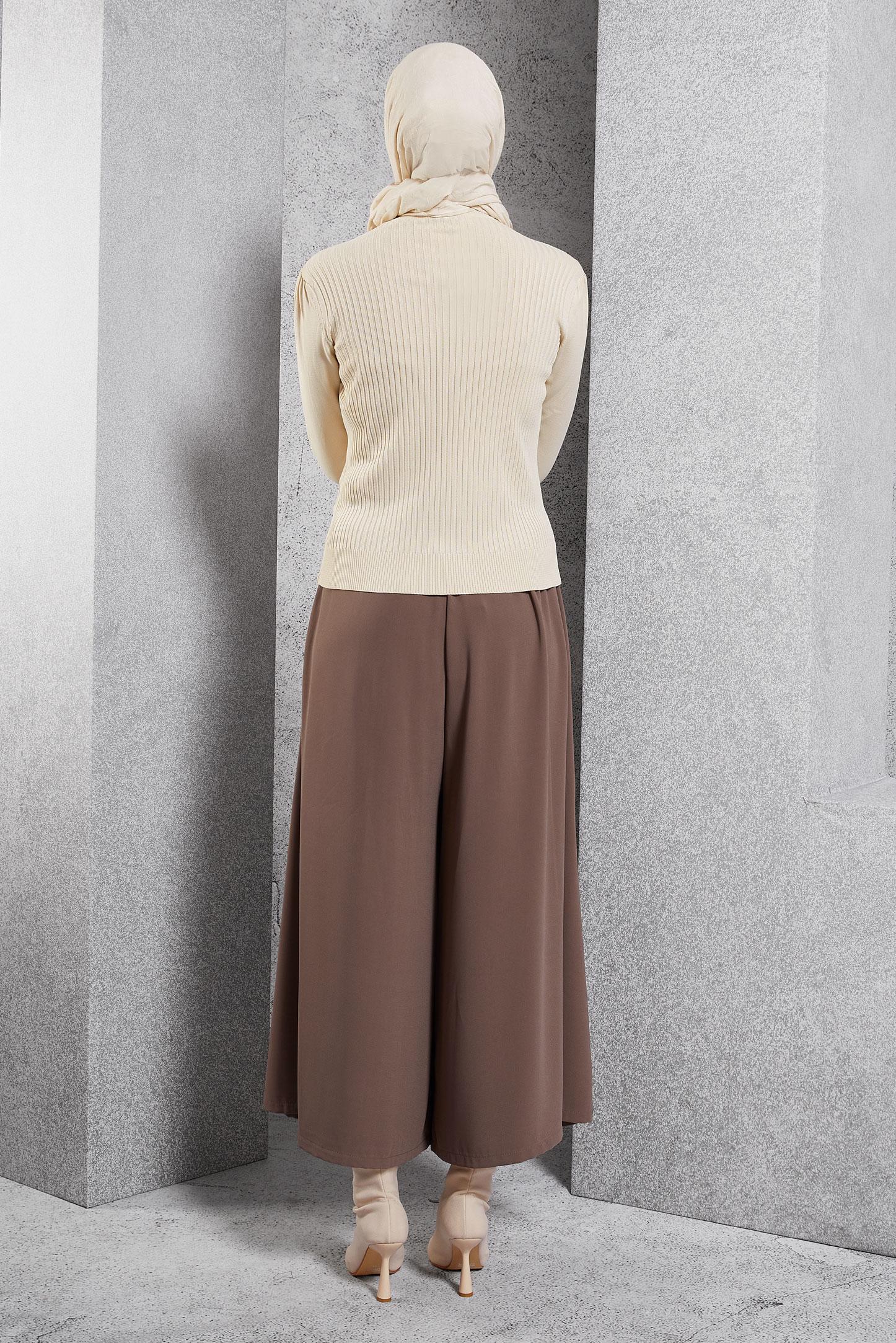 Tesettür giyim BEJ FİTİLLİ TRİKO KAZAK 45010