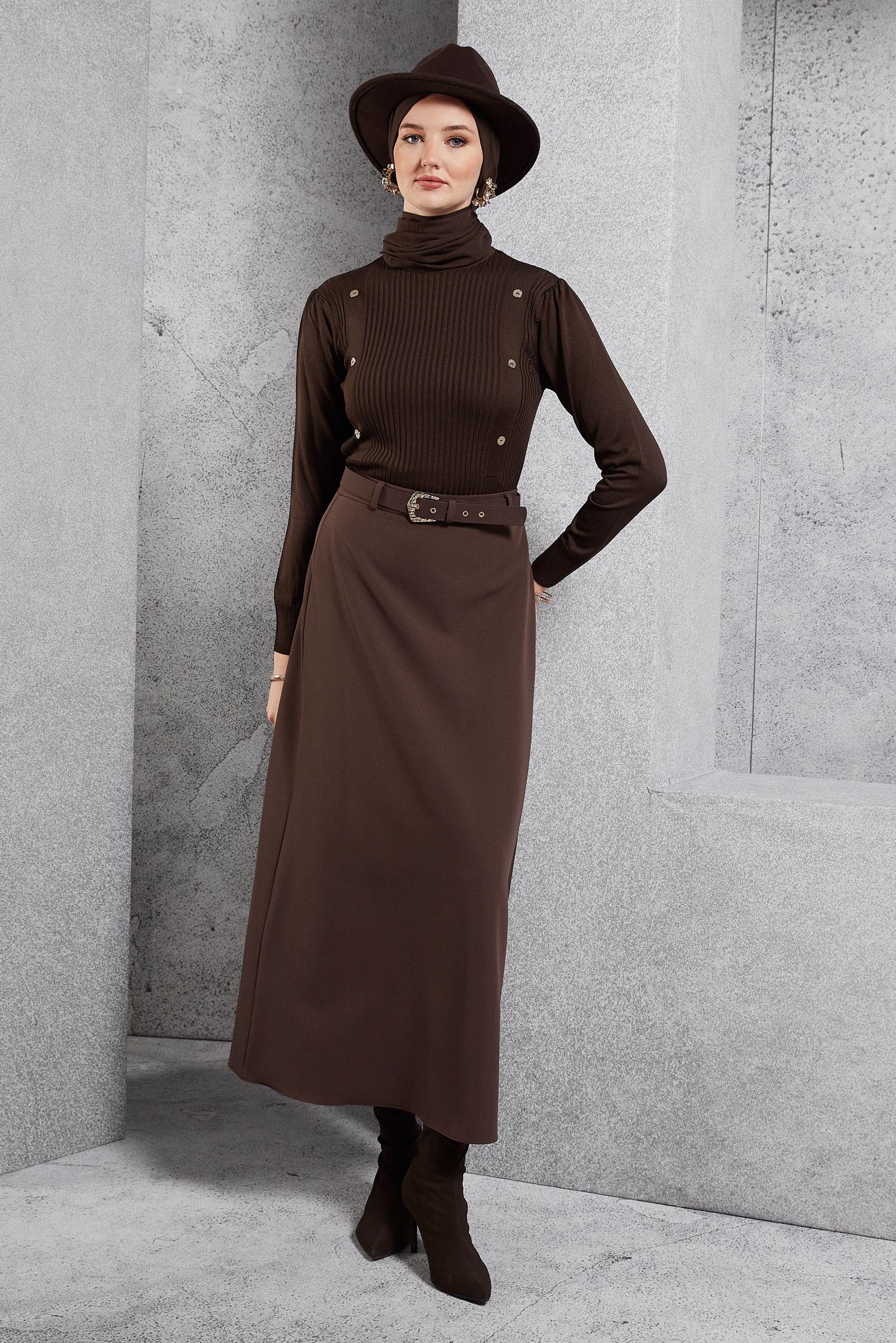 Hijab clothing BROWN RIBBED KNITWEAR SWEATER 45010