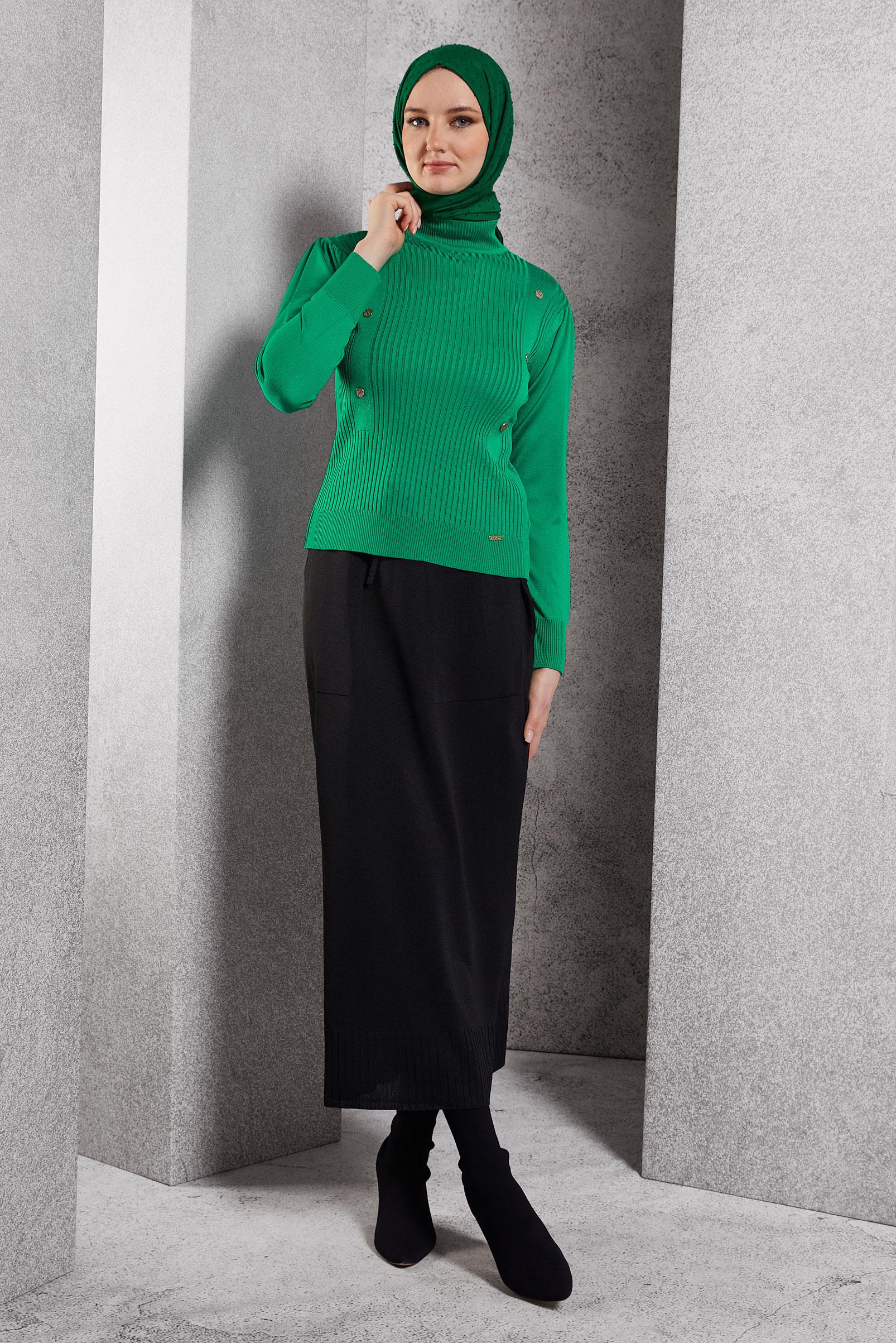 Vêtements hijab VERT PULL EN MAILLE CÔTELÉE 45010