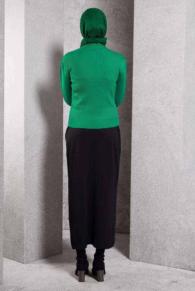 Vêtements hijab VERT PULL EN MAILLE CÔTELÉE 45010 - ALVİNA