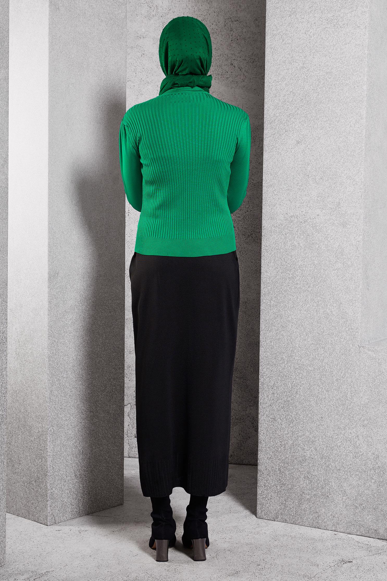 Vêtements hijab VERT PULL EN MAILLE CÔTELÉE 45010