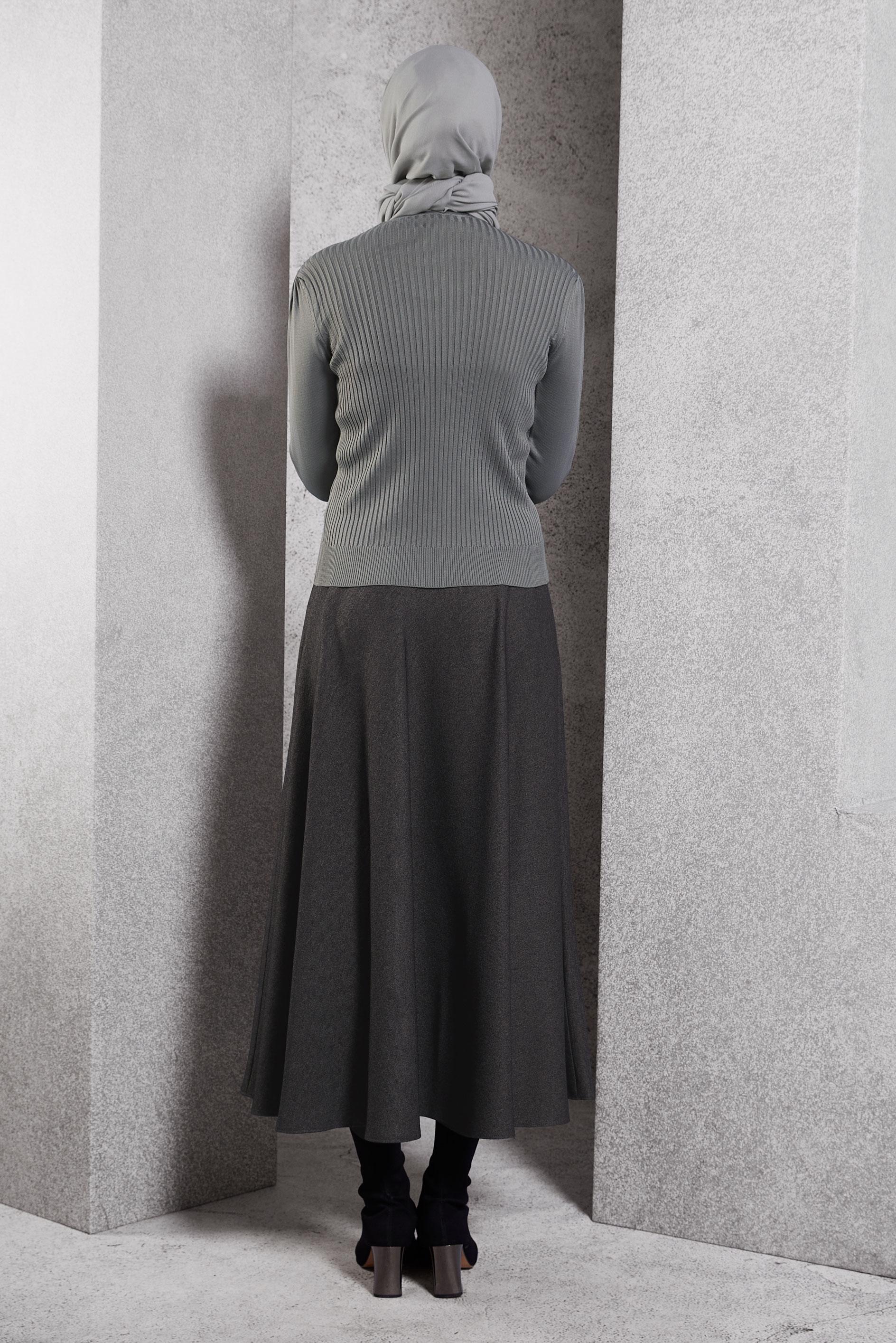 Tesettür giyim GRİ FİTİLLİ TRİKO KAZAK 45010