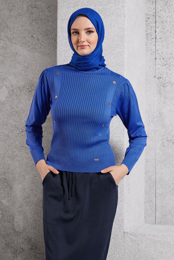 Vêtements hijab BLEU MARINE PULL EN MAILLE CÔTELÉE 45010 - ALVİNA