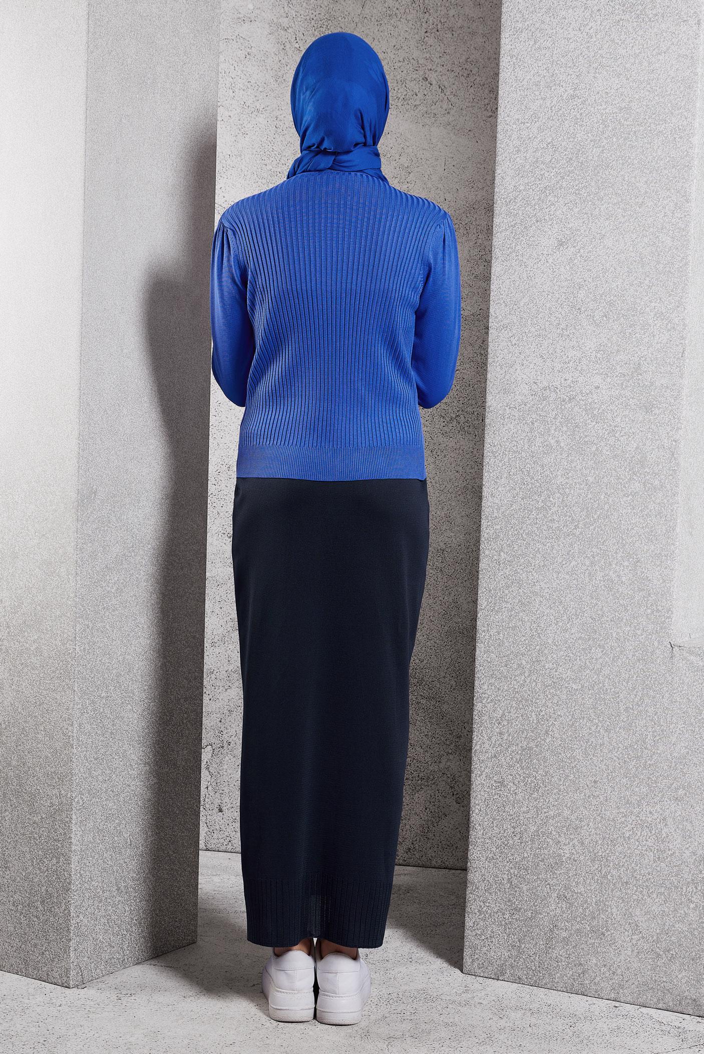 Vêtements hijab BLEU MARINE PULL EN MAILLE CÔTELÉE 45010