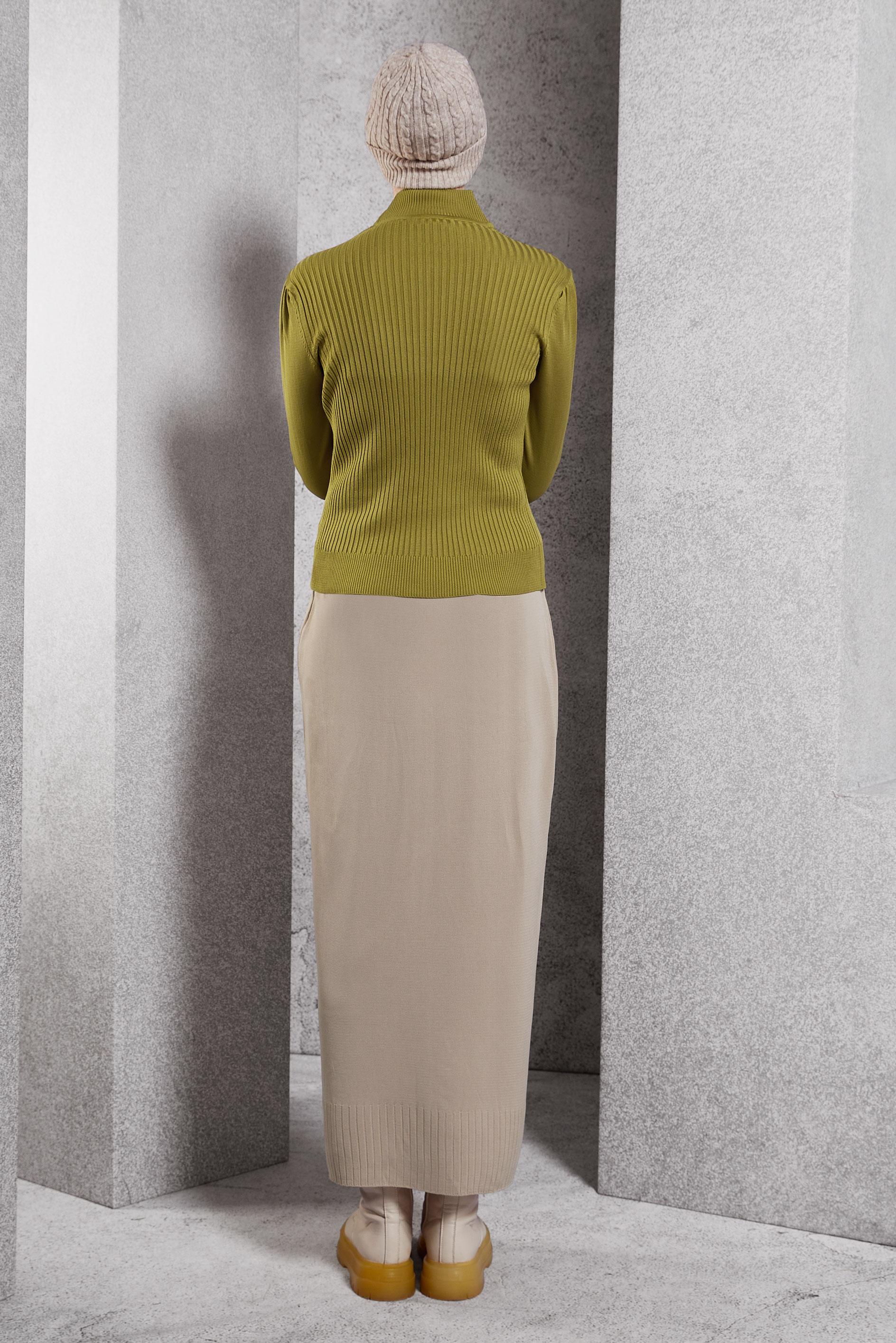 Tesettür giyim YEŞİL FİTİLLİ TRİKO KAZAK 45010