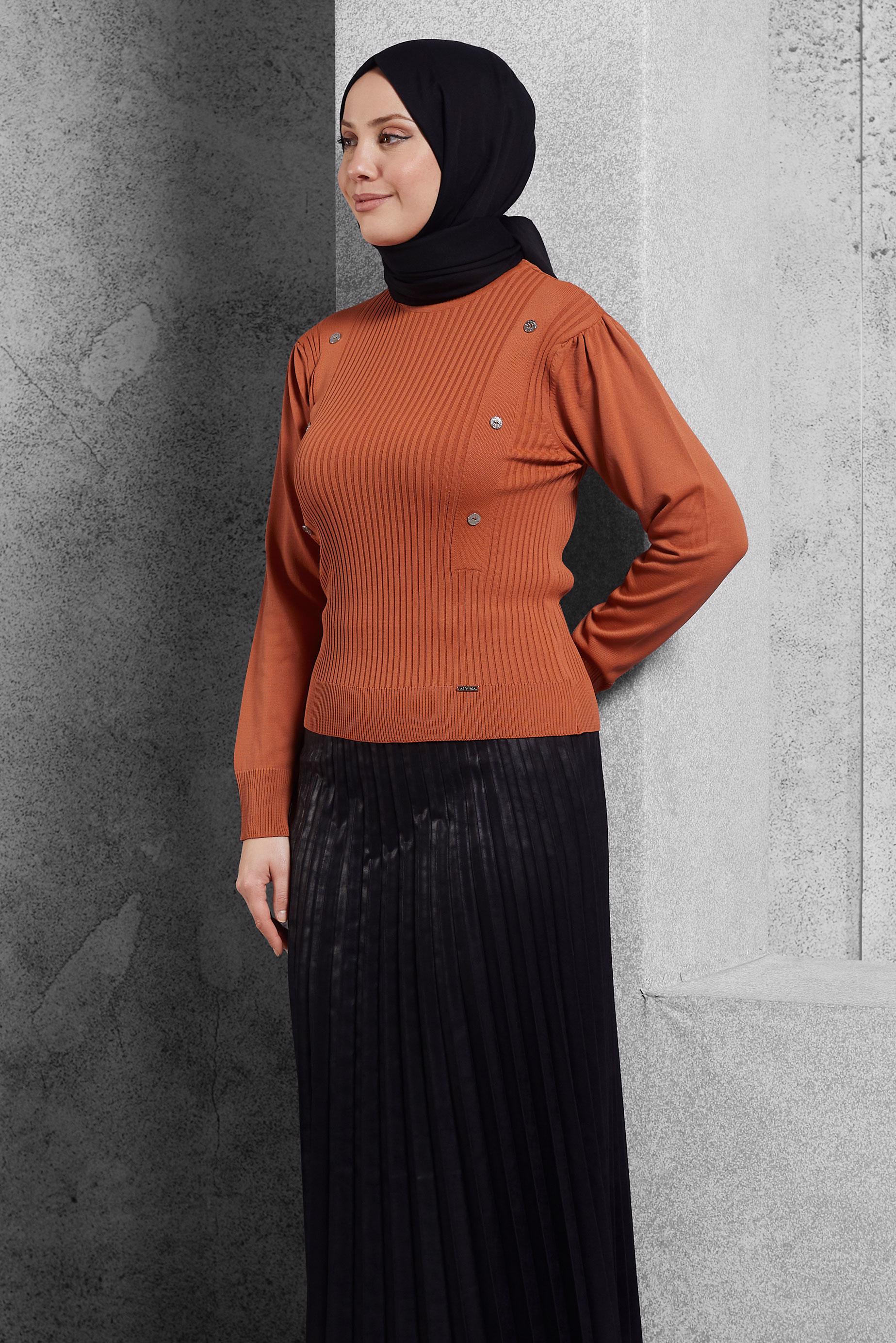 Vêtements hijab ORANGE PULL EN MAILLE CÔTELÉE 45010