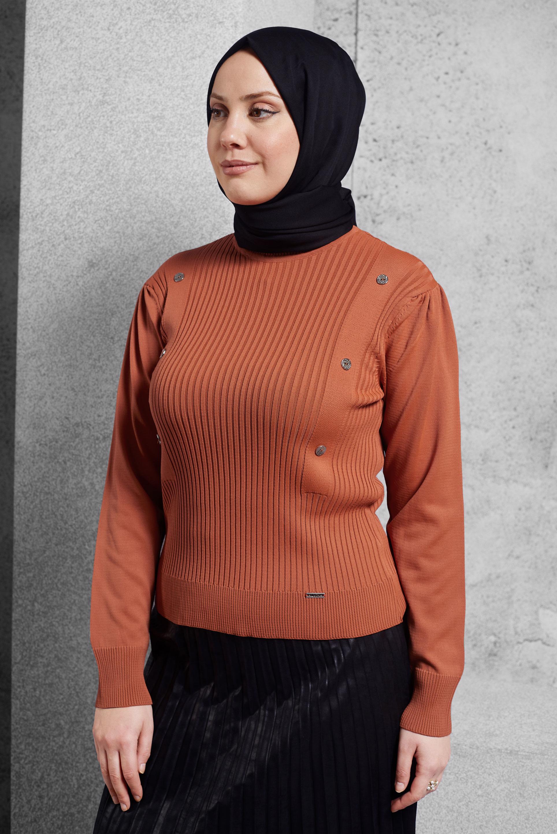 Vêtements hijab ORANGE PULL EN MAILLE CÔTELÉE 45010