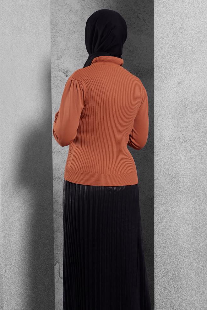 Vêtements hijab ORANGE PULL EN MAILLE CÔTELÉE 45010 - ALVİNA