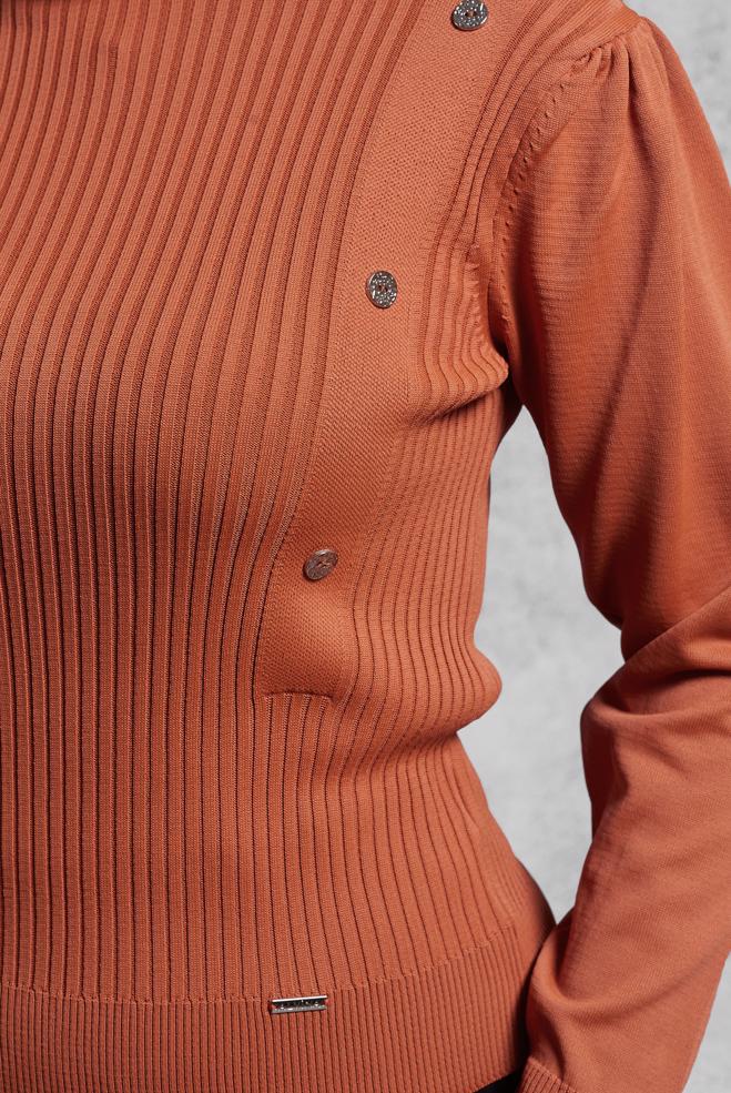 Vêtements hijab ORANGE PULL EN MAILLE CÔTELÉE 45010 - ALVİNA
