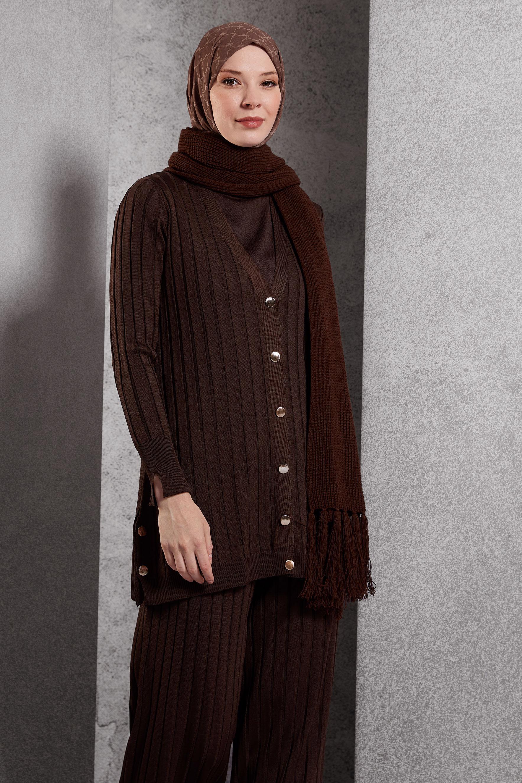Tesettür giyim KAHVE KISA KOLLU TRİKO KAZAK 45019
