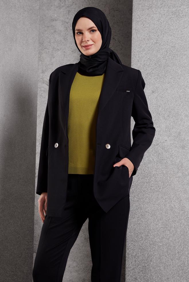 Vêtements hijab VERT PULL EN MAILLE À MANCHES COURTES 45019 - ALVİNA