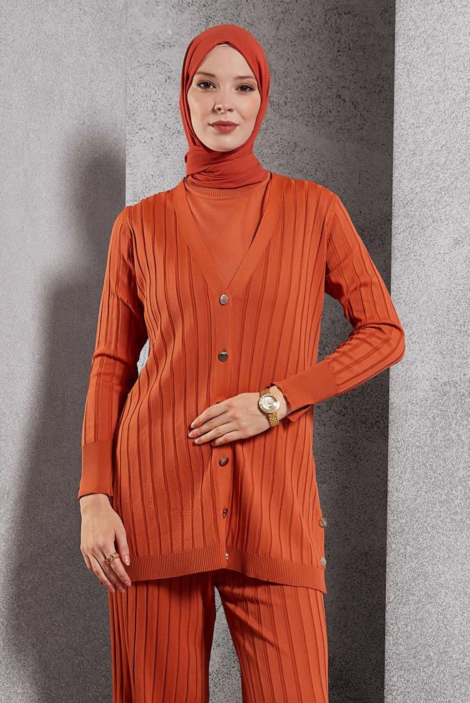 Vêtements hijab ORANGE PULL EN MAILLE À MANCHES COURTES 45019 - ALVİNA