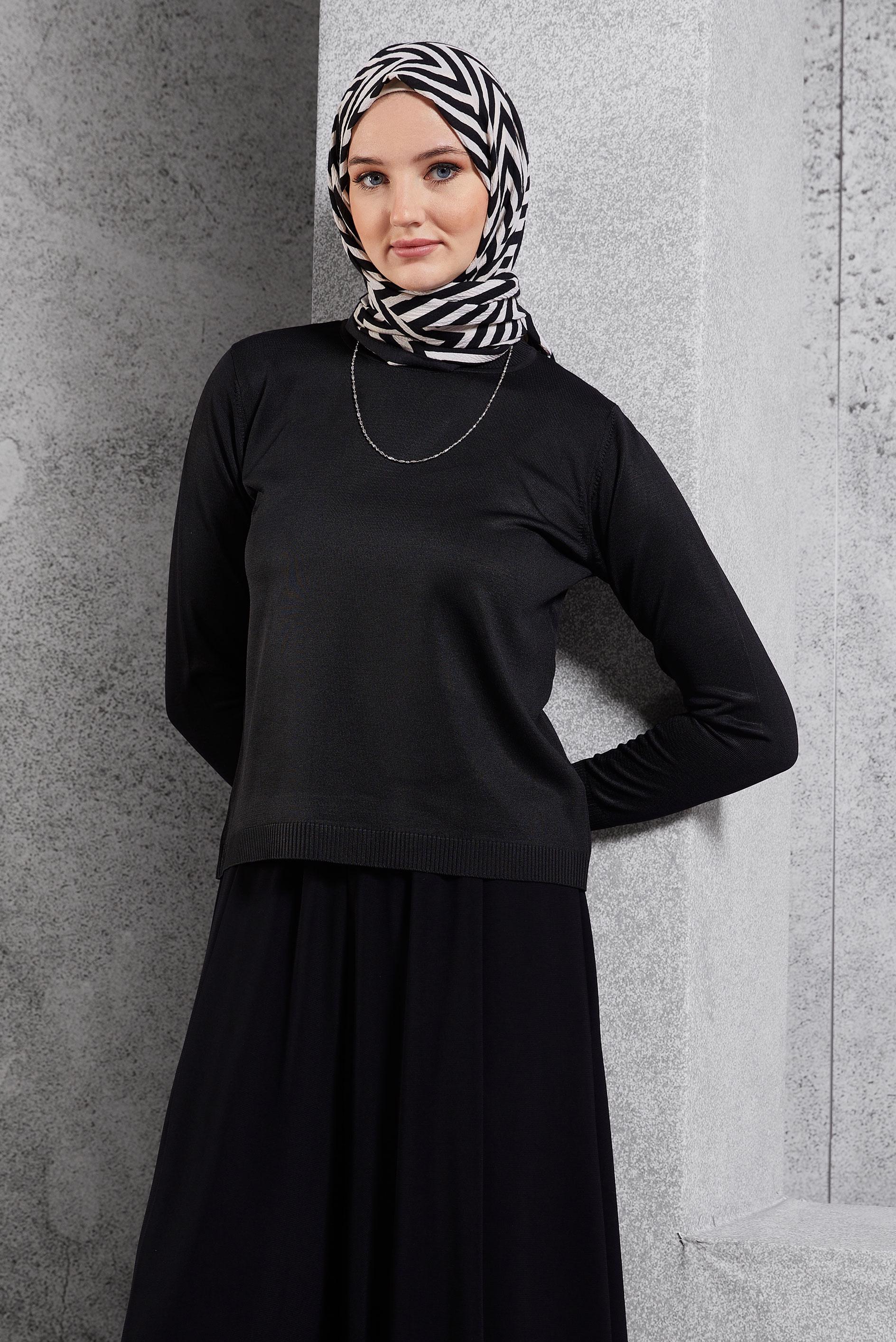 Tesettür giyim SİYAH DÜZ TRİKO KAZAK 45020