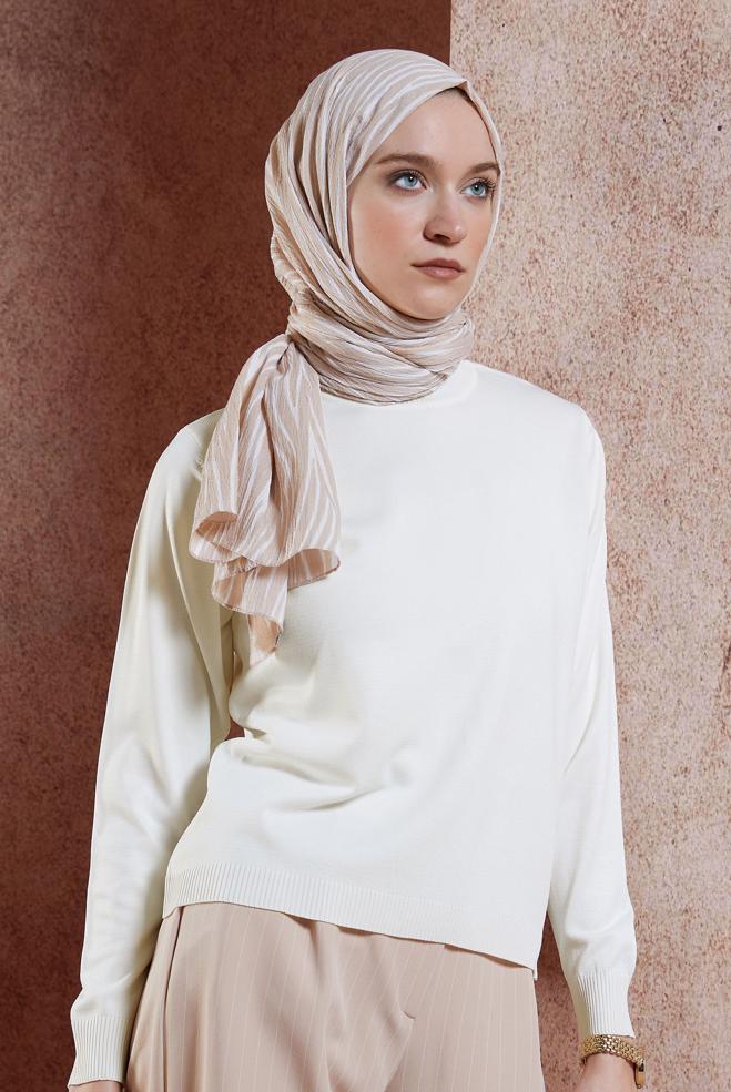 Vêtements hijab BLANC PULL EN MAILLE DROIT 45020 - ALVİNA