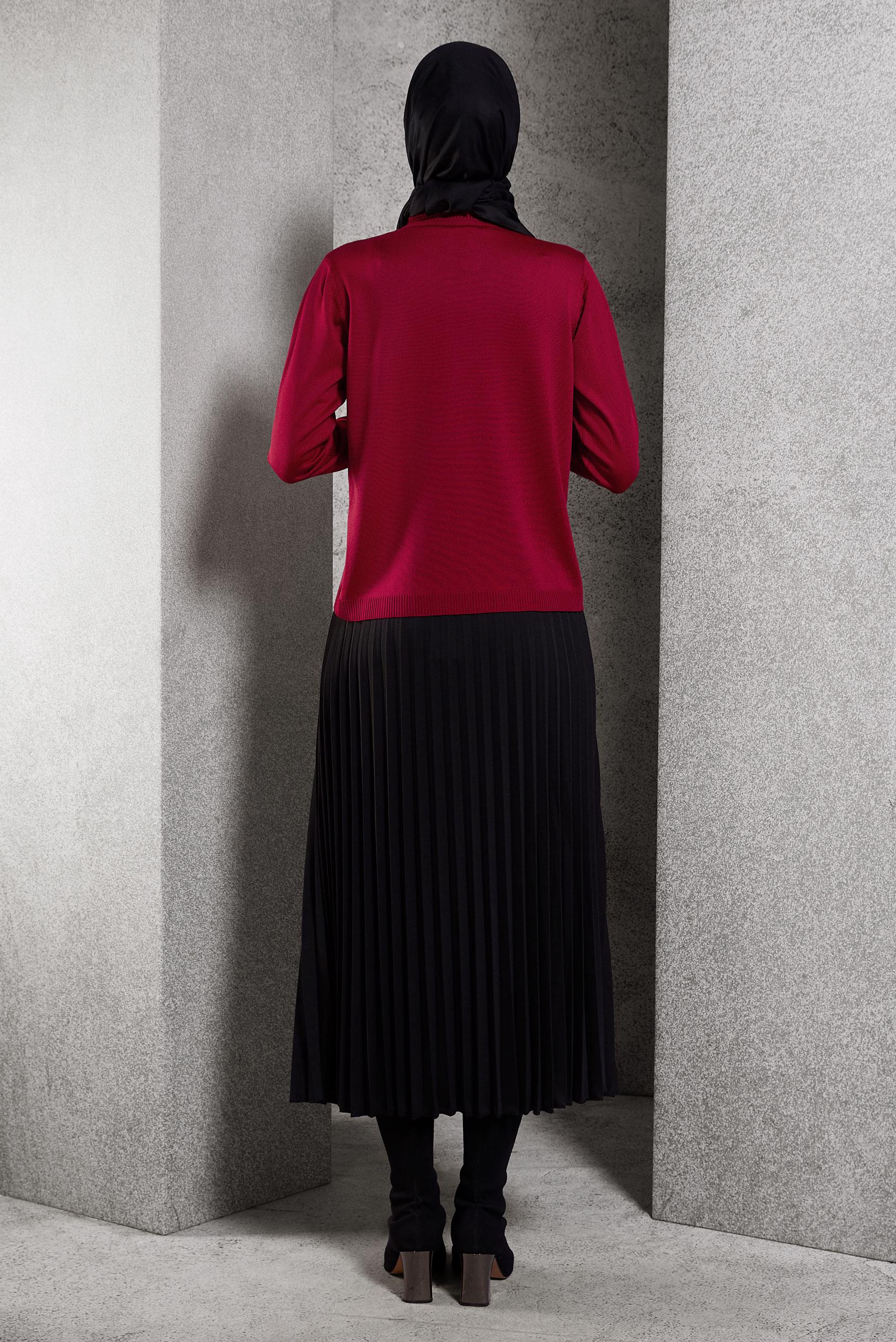 Tesettür giyim KIRMIZI DÜZ TRİKO KAZAK 45020