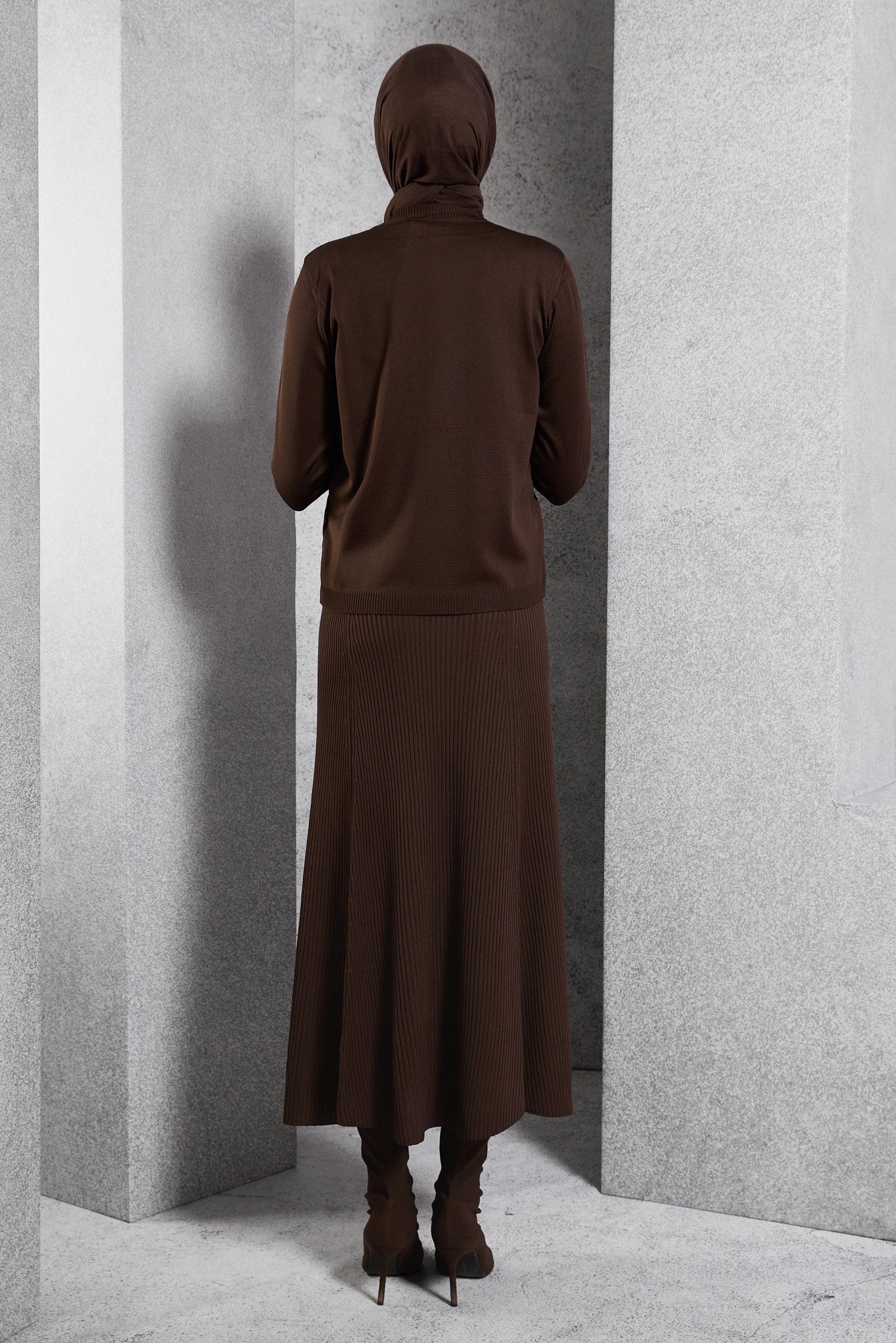 Tesettür giyim KAHVE DÜZ TRİKO KAZAK 45020