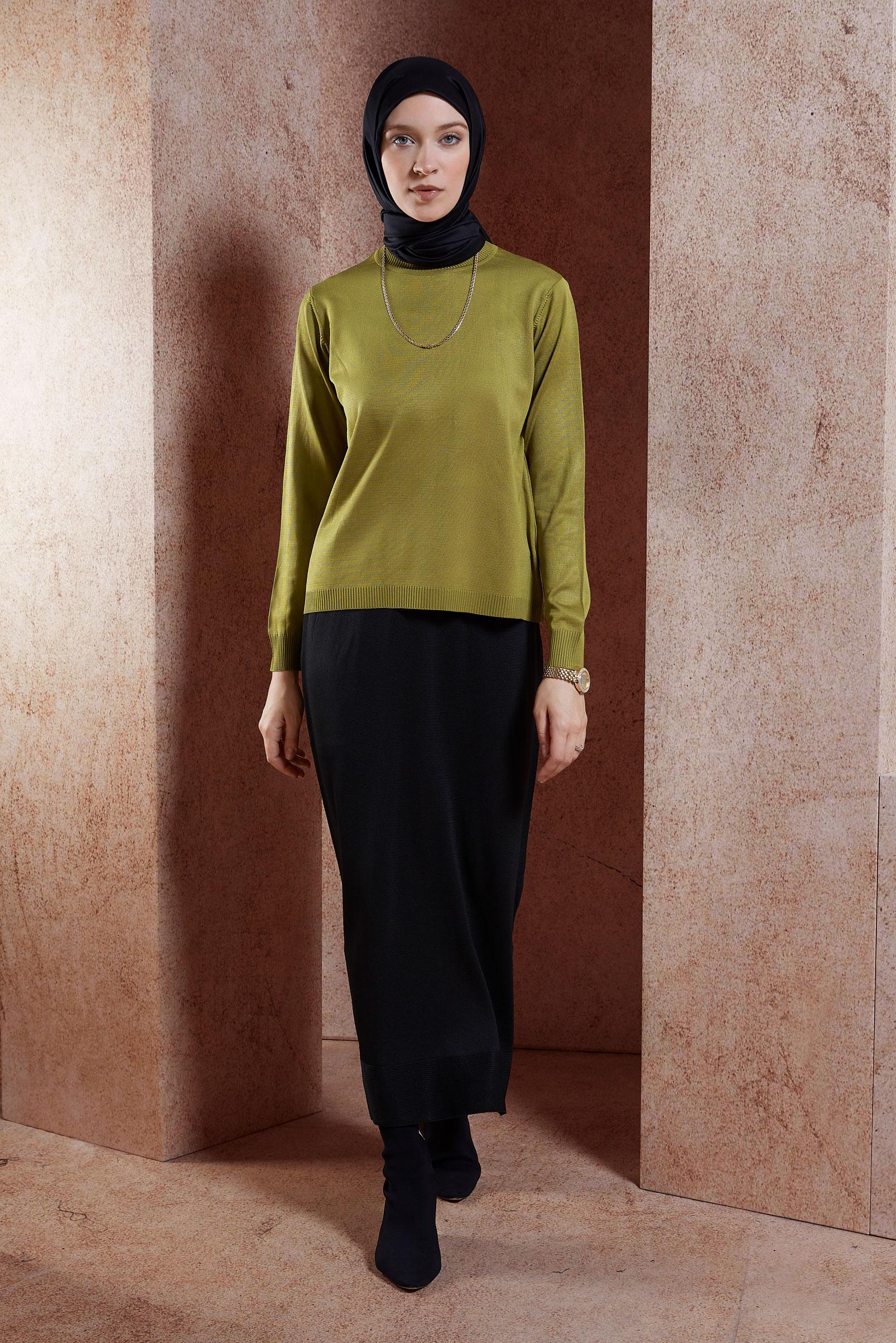 Tesettür giyim YEŞİL DÜZ TRİKO KAZAK 45020
