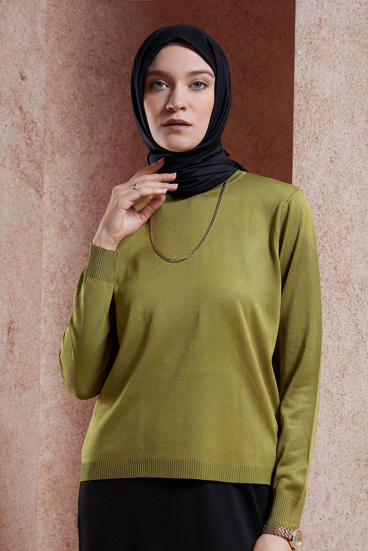 Tesettür giyim YEŞİL DÜZ TRİKO KAZAK 45020