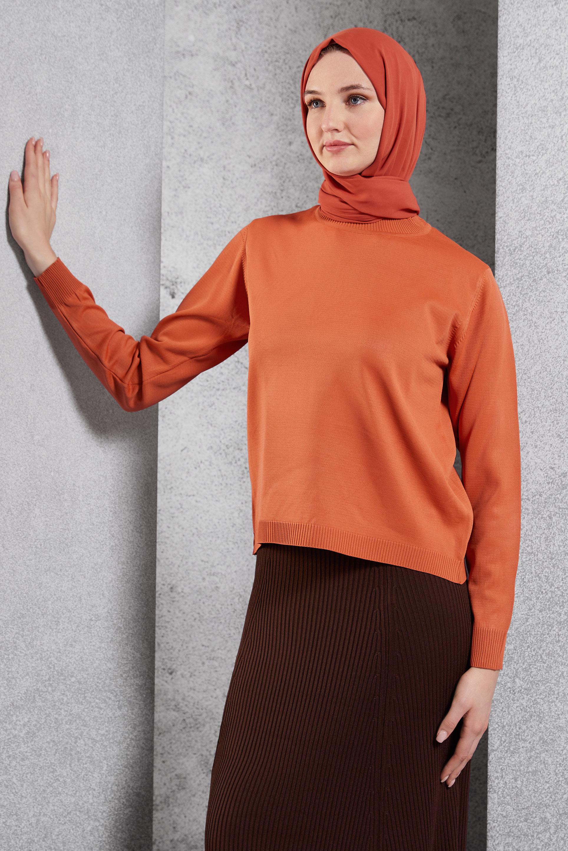 Tesettür giyim TURUNCU DÜZ TRİKO KAZAK 45020