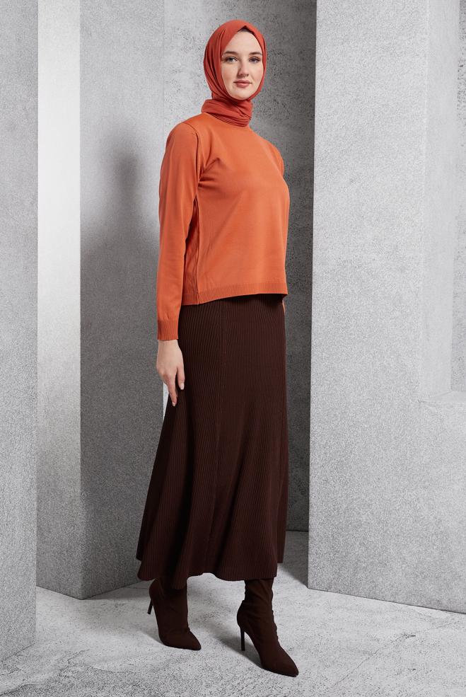 Hijab clothing ORANGE STRAIGHT KNITWEAR SWEATER 45020 - ALVİNA