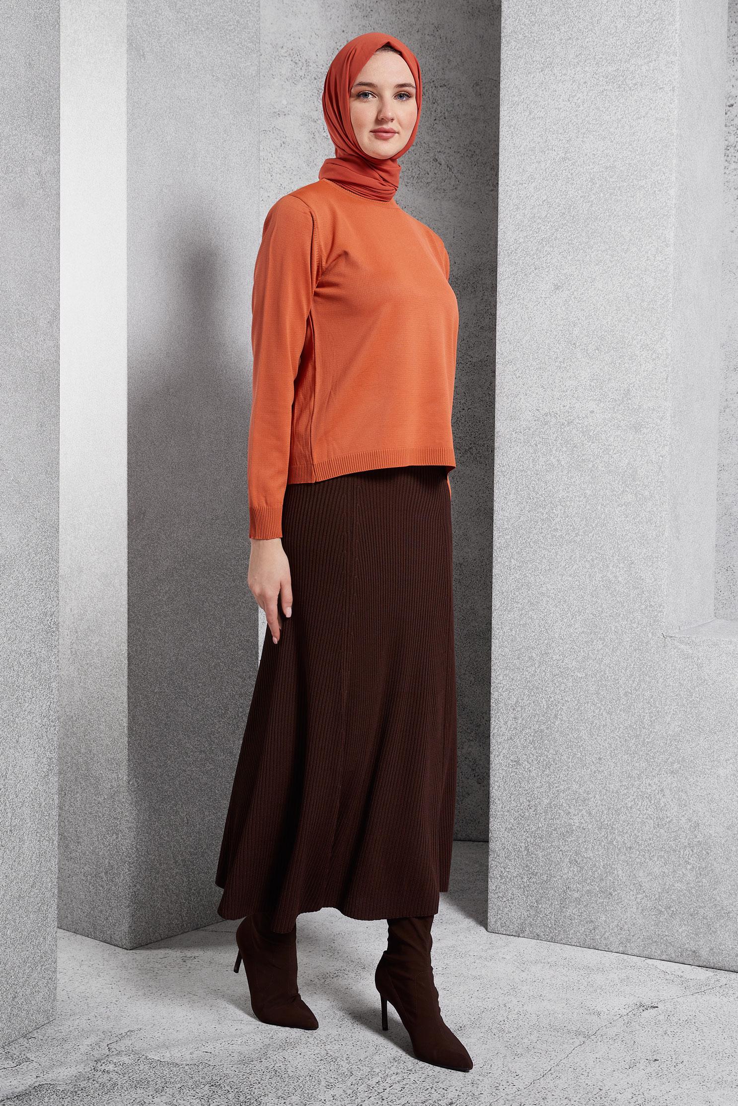 Tesettür giyim TURUNCU DÜZ TRİKO KAZAK 45020