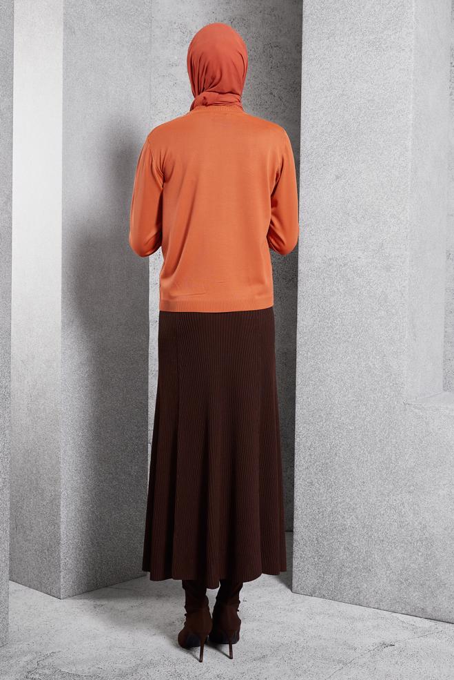 Hijab clothing ORANGE STRAIGHT KNITWEAR SWEATER 45020 - ALVİNA