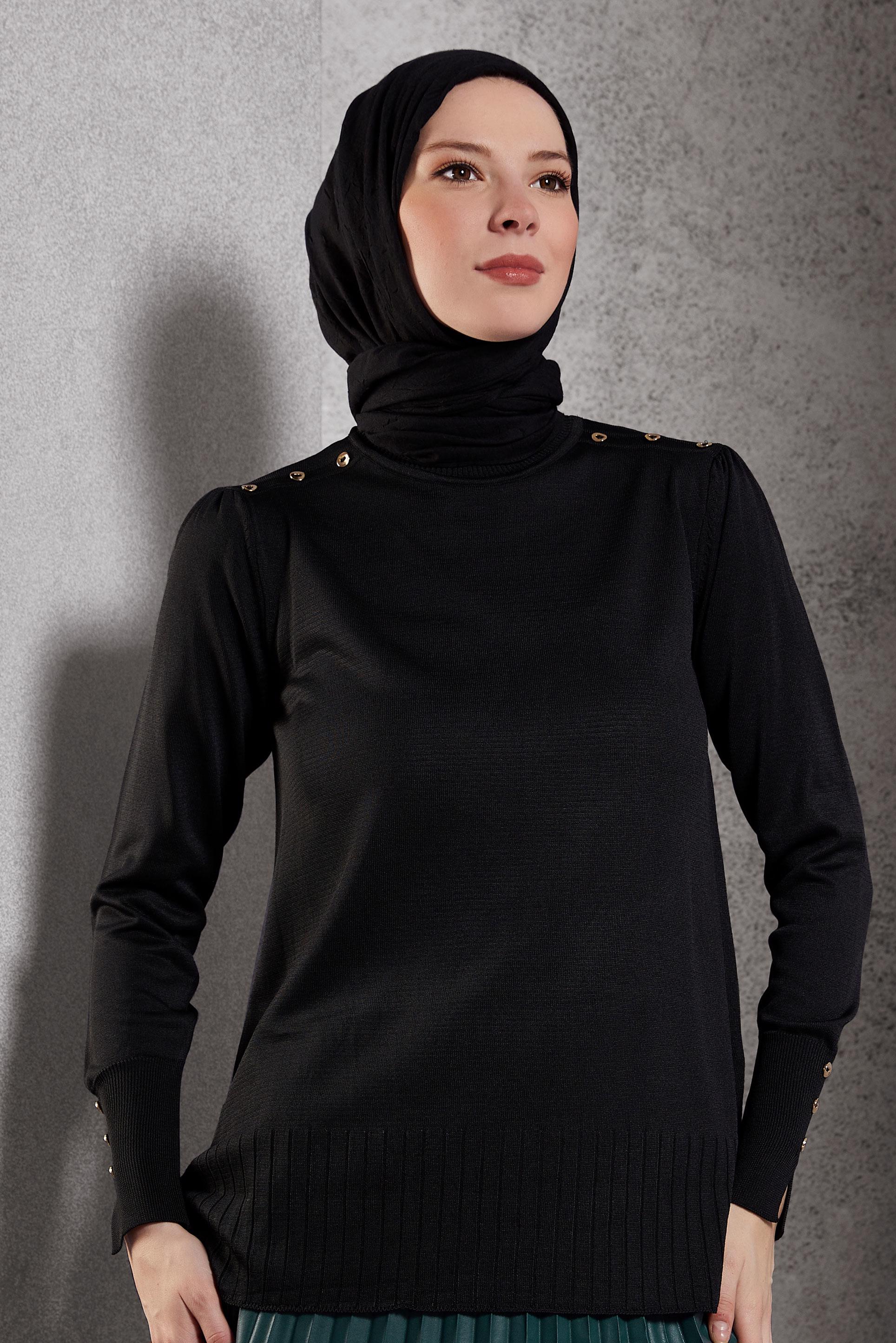 Tesettür giyim SİYAH TRİKO KAZAK 45021