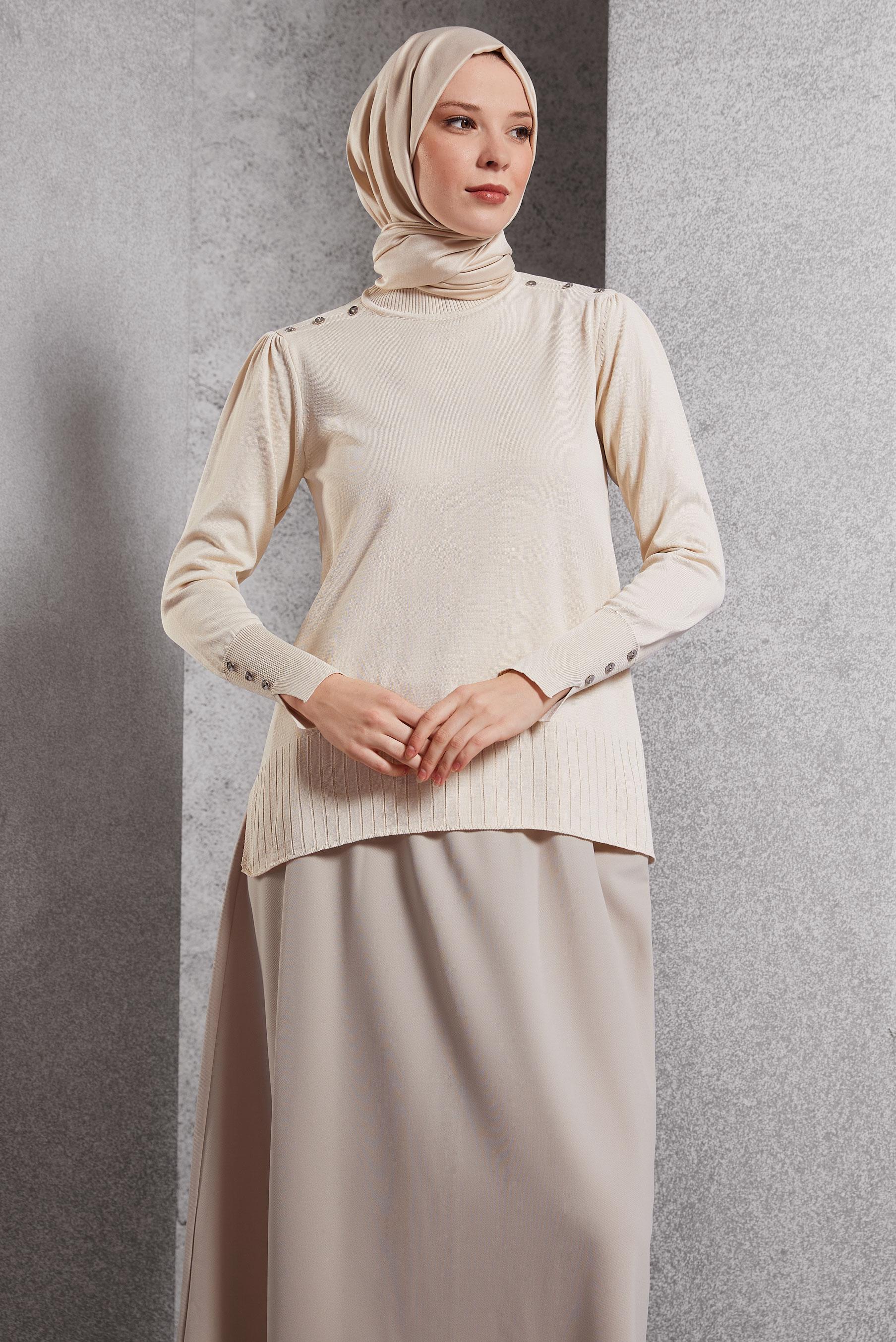 Tesettür giyim BEJ TRİKO KAZAK 45021