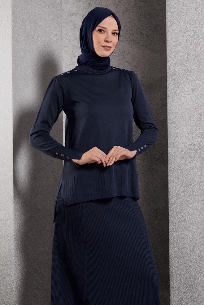 Vêtements hijab BLEU MARINE PULL EN MAILLE 45021 - ALVİNA