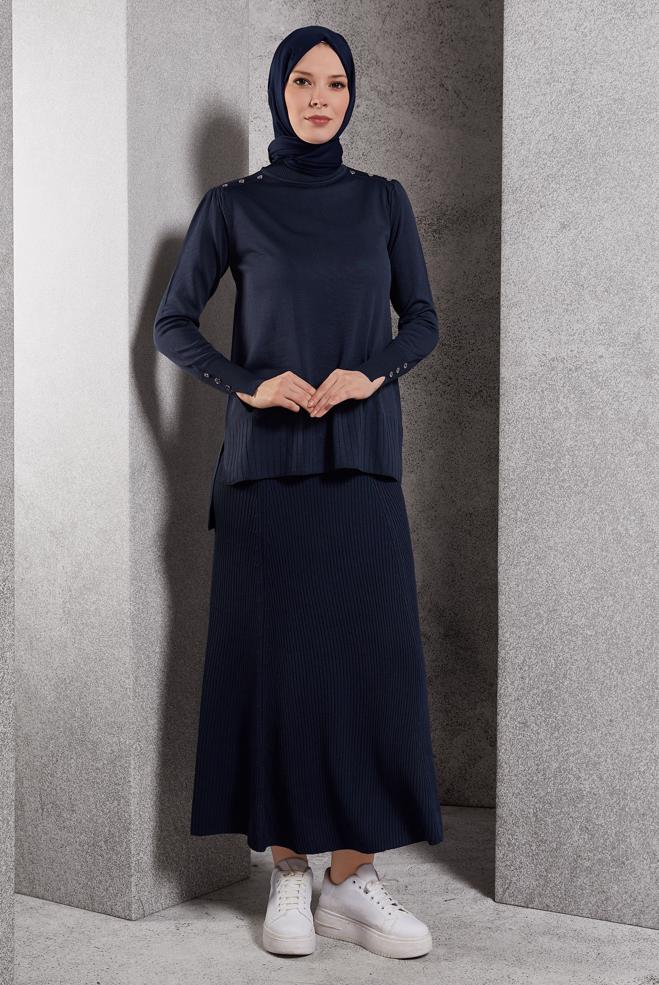 Vêtements hijab BLEU MARINE PULL EN MAILLE 45021 - ALVİNA