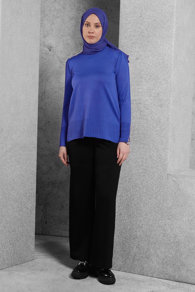Vêtements hijab BLEU MARINE PULL EN MAILLE 45021 - ALVİNA