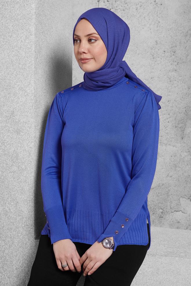 Vêtements hijab BLEU MARINE PULL EN MAILLE 45021 - ALVİNA