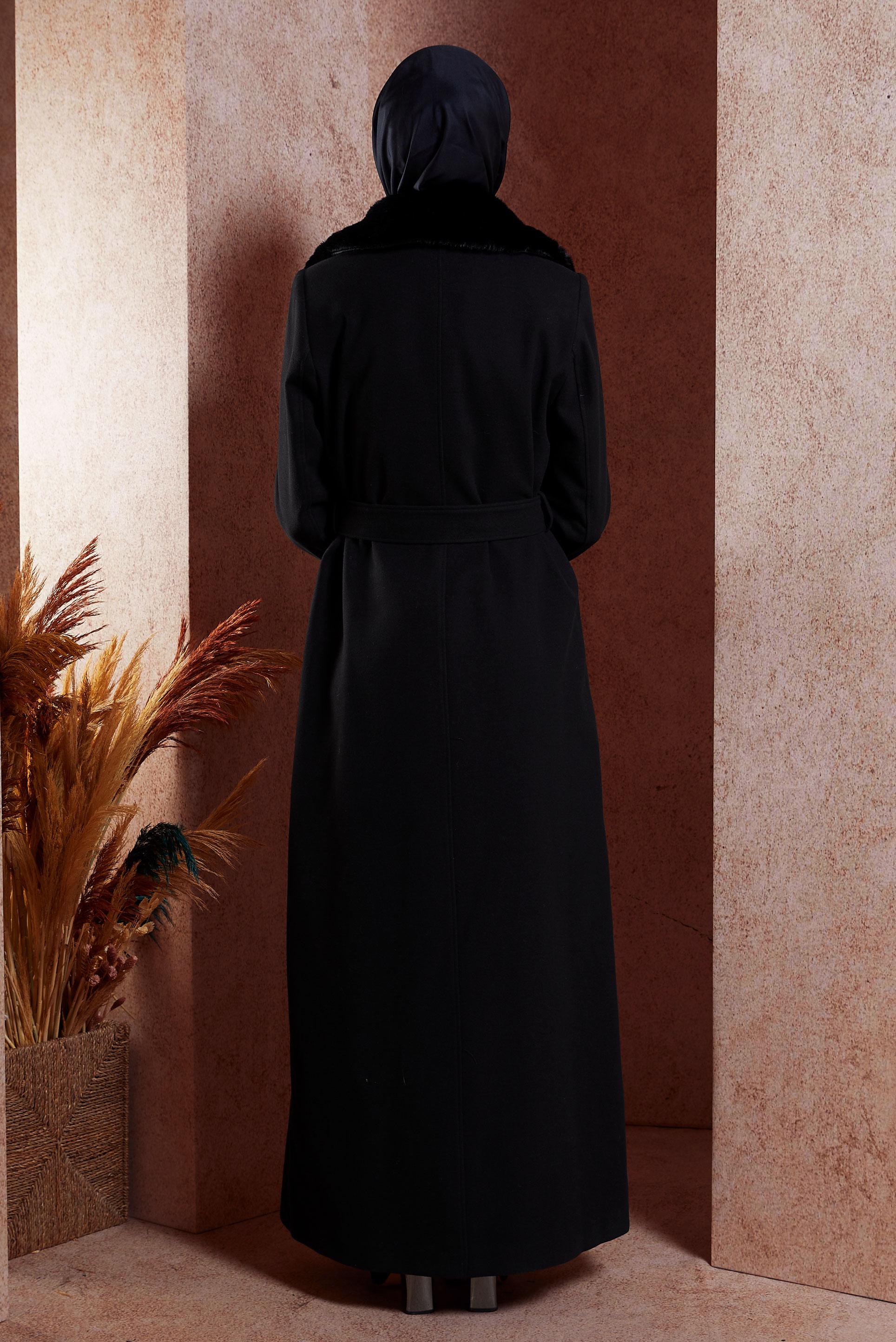 Vêtements hijab NOIR PARDESSUS MODESTE CEINTURÉ 90540