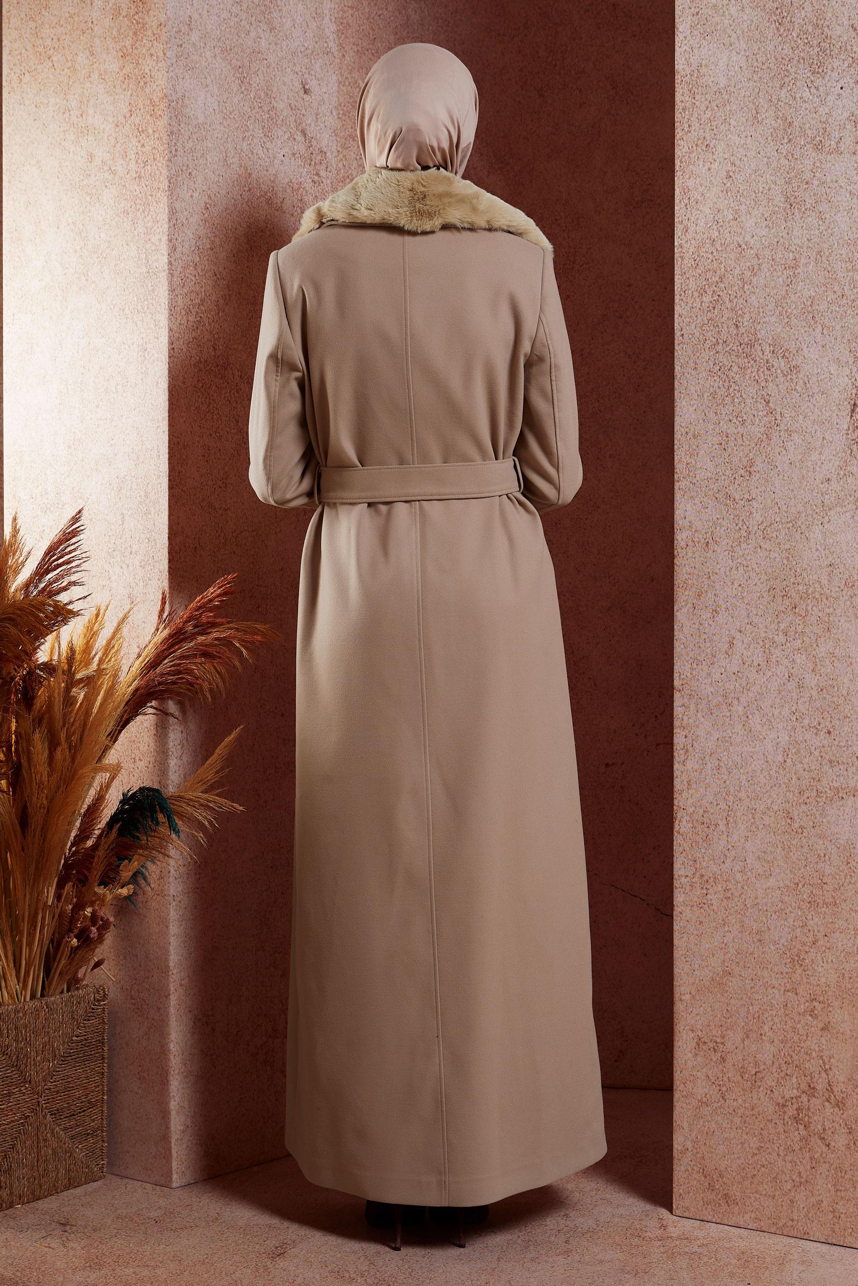 Vêtements hijab BRUN PARDESSUS MODESTE CEINTURÉ 90540