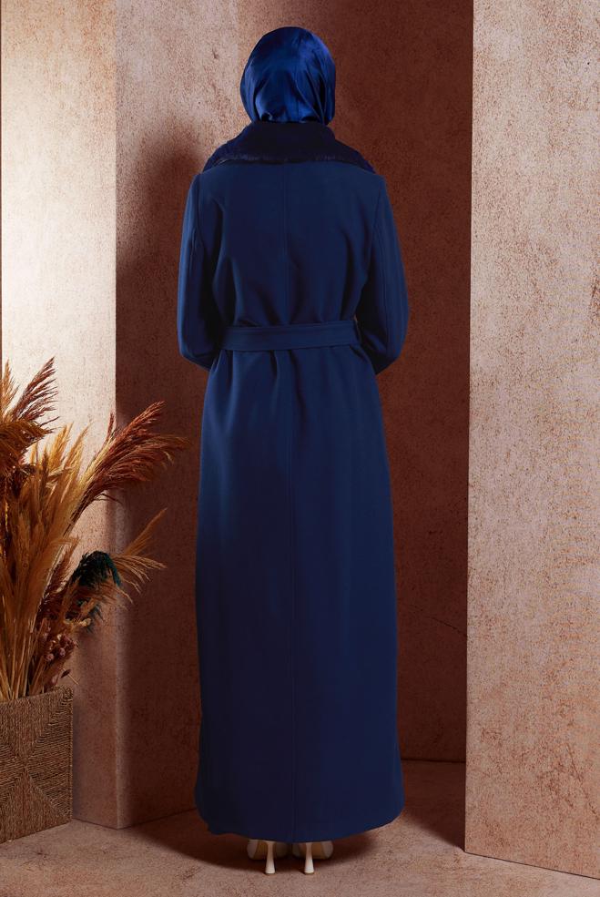 Tesettür giyim LACİVERT KEMERLİ TESETTÜR MANTO 90540 - ALVİNA