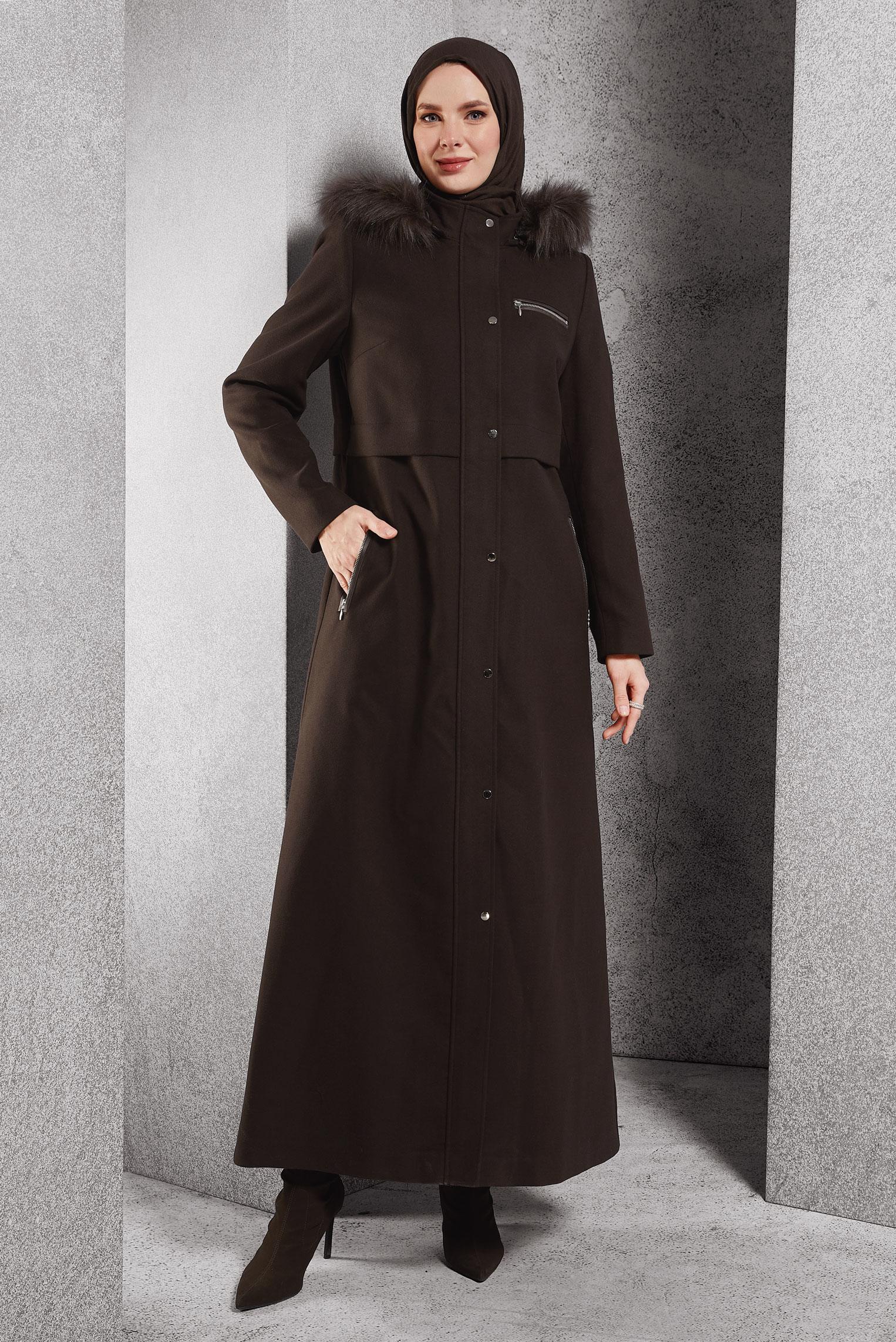 Vêtements hijab BRUN PARDESSUS CACHE À CAPUCHE 90544