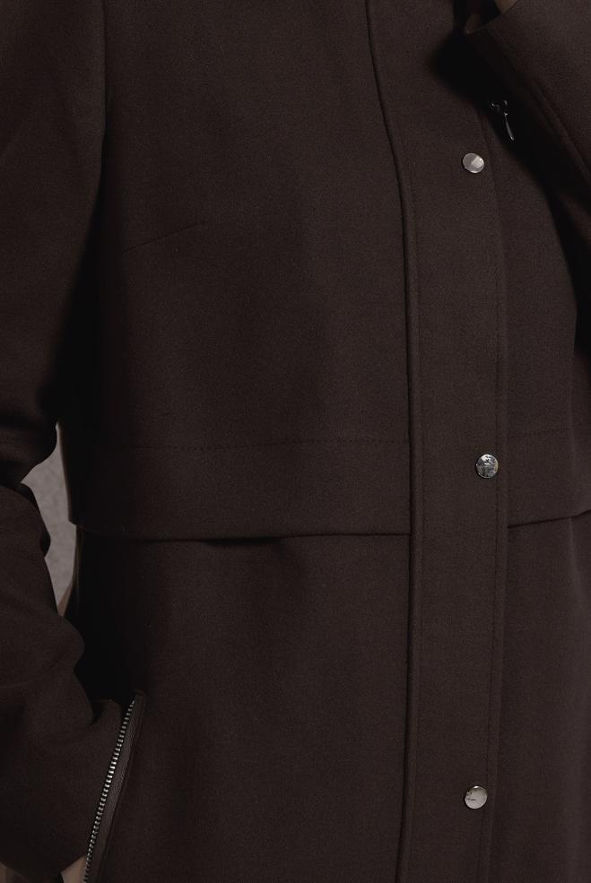 Tesettür giyim KAHVE KAPÜŞONLU KAŞE MANTO 90544 - ALVİNA