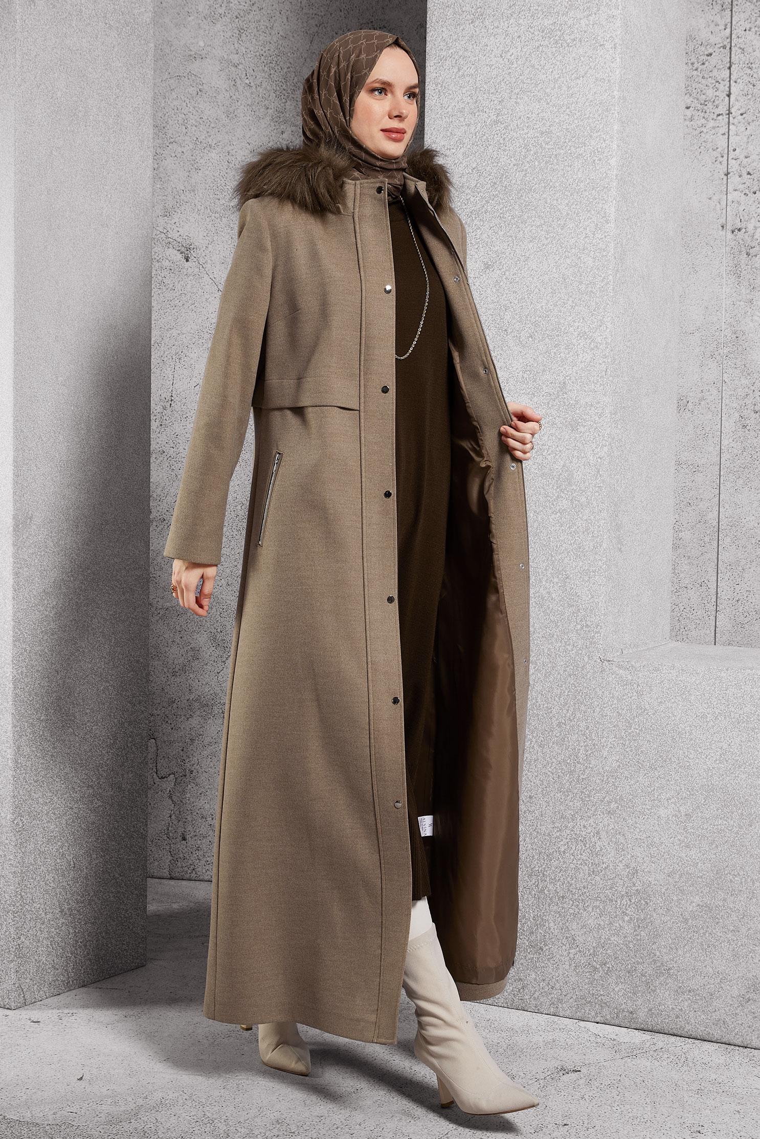 Vêtements hijab BRUN PARDESSUS CACHE À CAPUCHE 90544