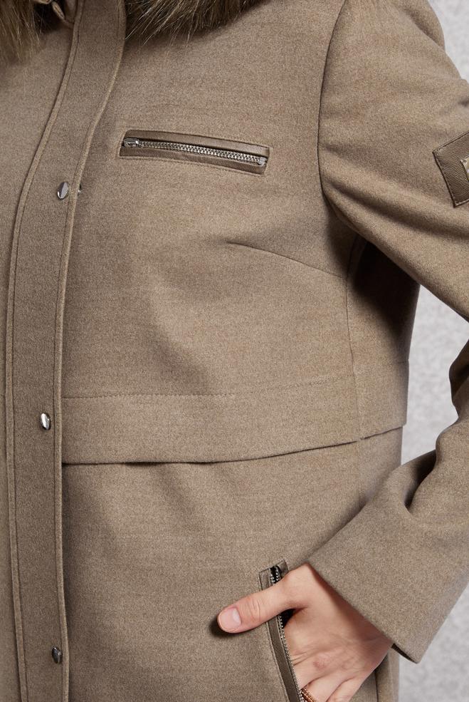 Tesettür giyim KAHVE KAPÜŞONLU KAŞE MANTO 90544 - ALVİNA